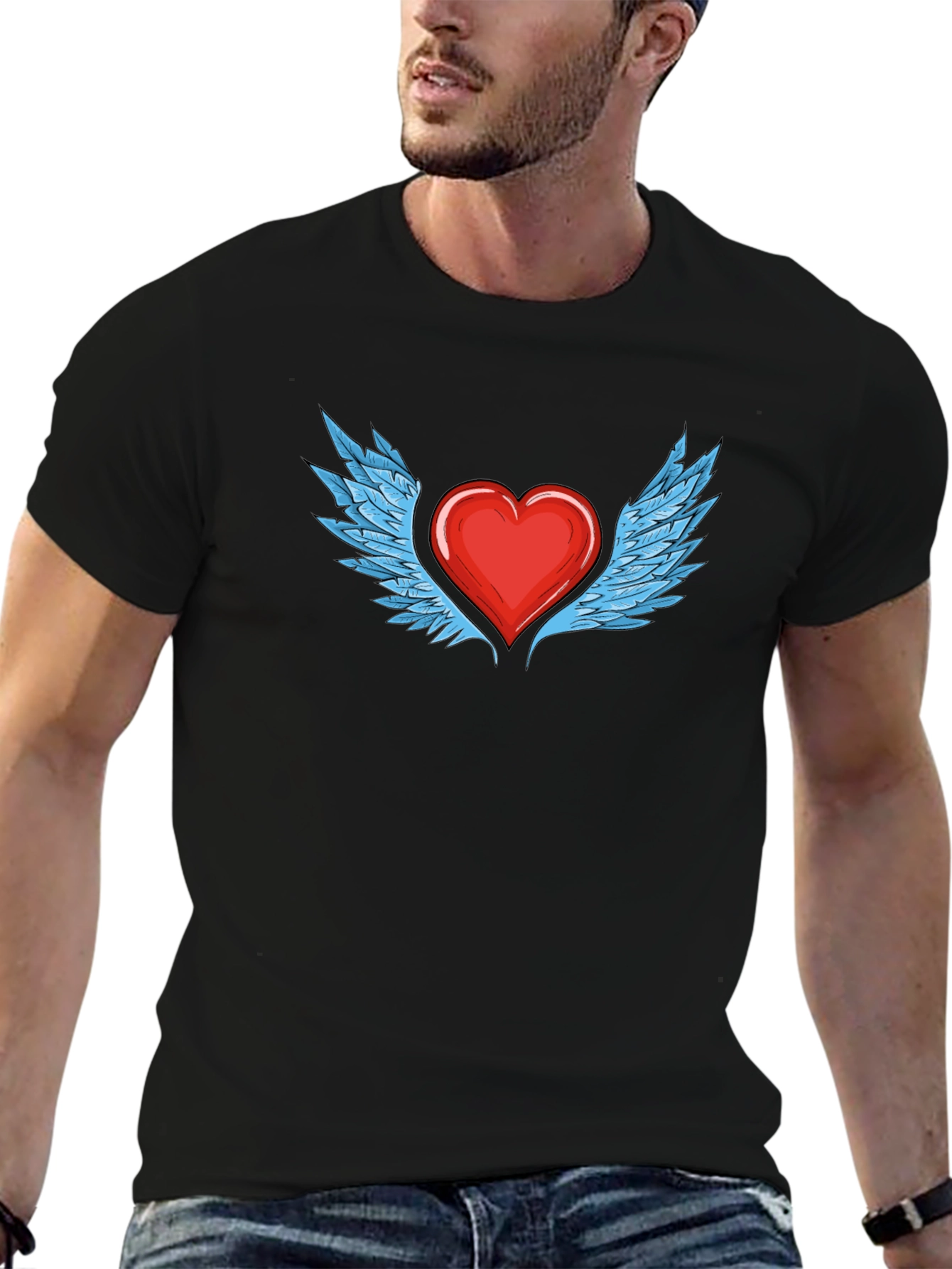 Heart with Wings Graphic T-Shirt - Stylish Black Tee