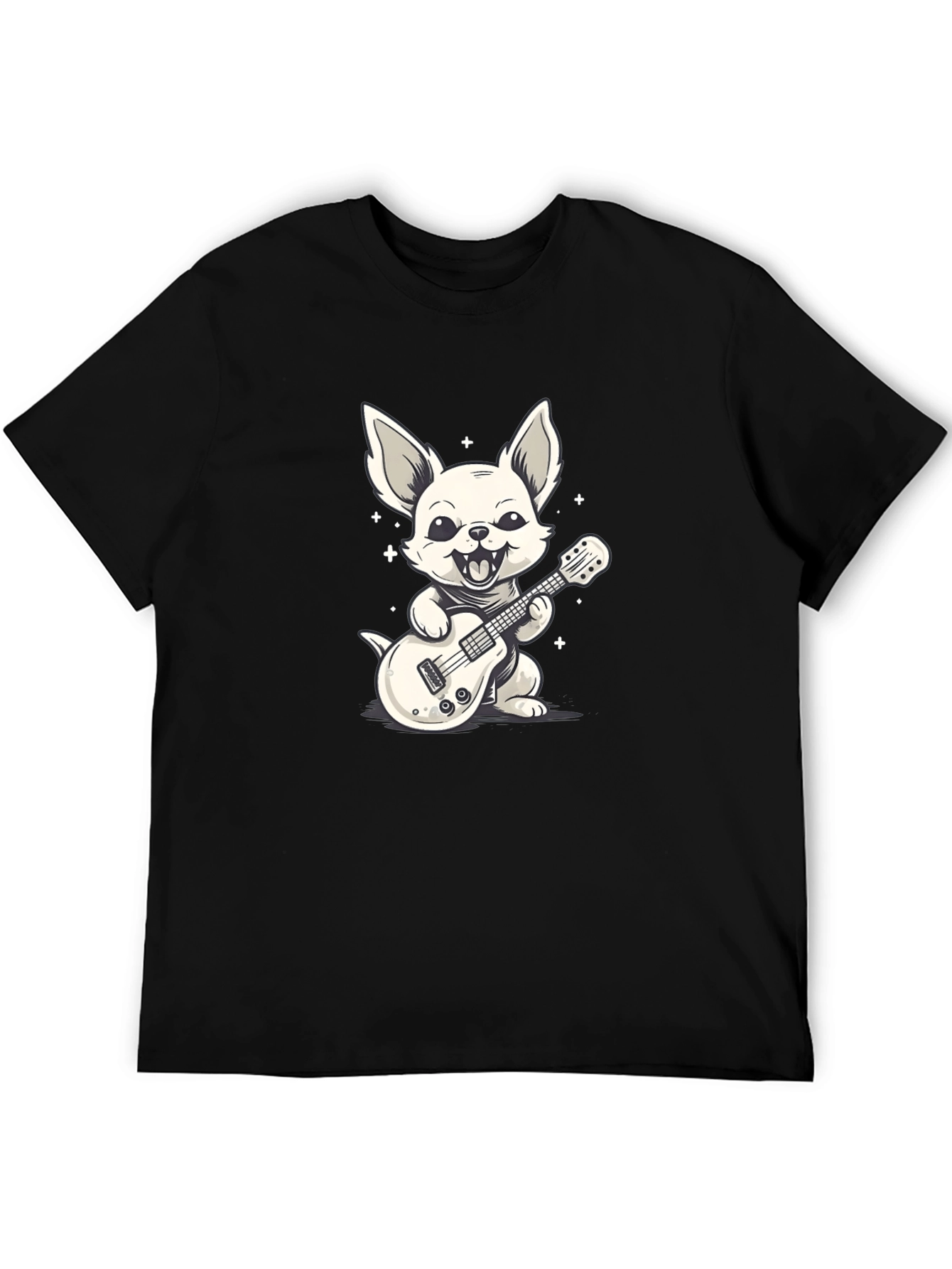 Dog Guitarist Graphic Tee - Black Cotton T-Shirt