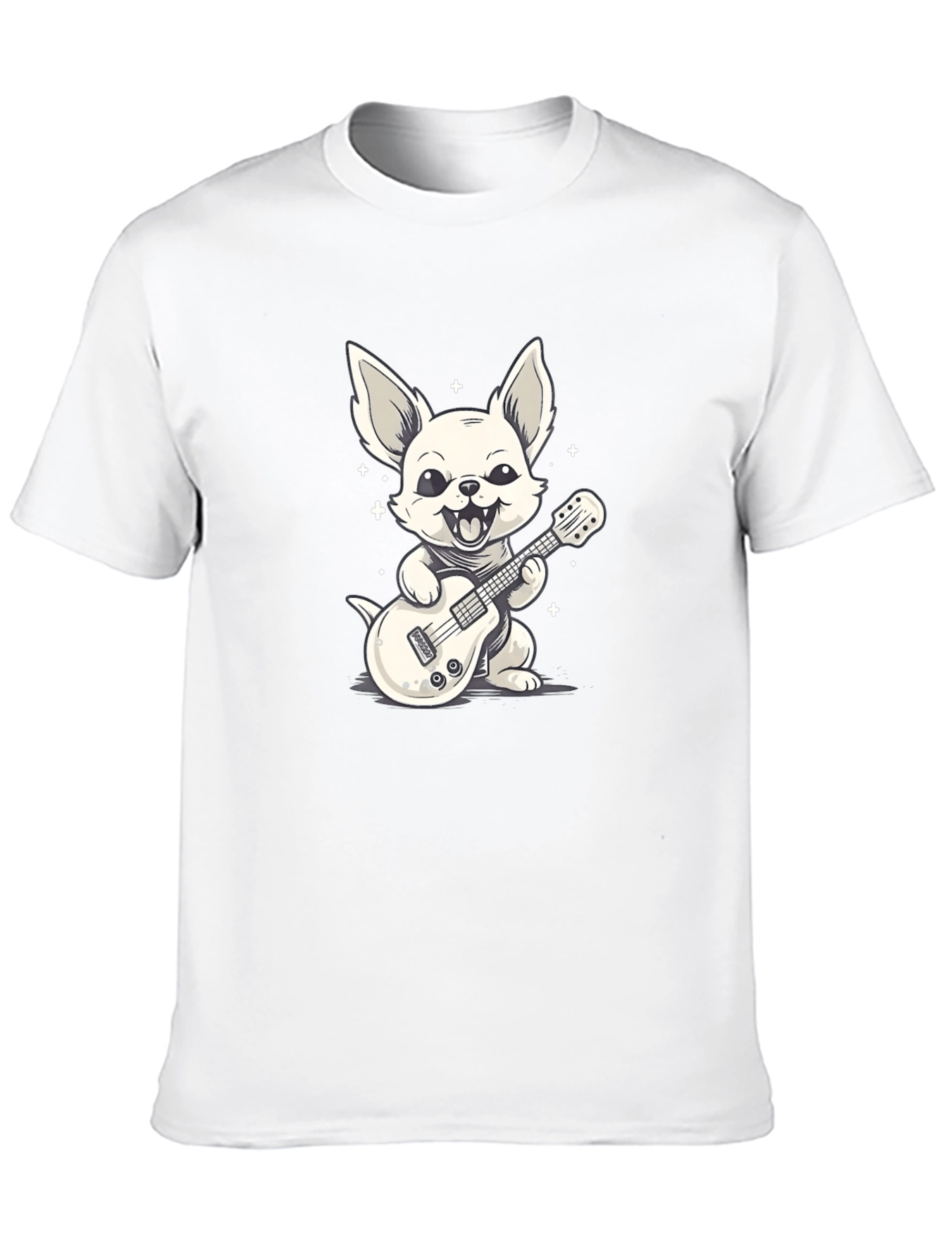 Dog Guitarist Graphic Tee - Black Cotton T-Shirt