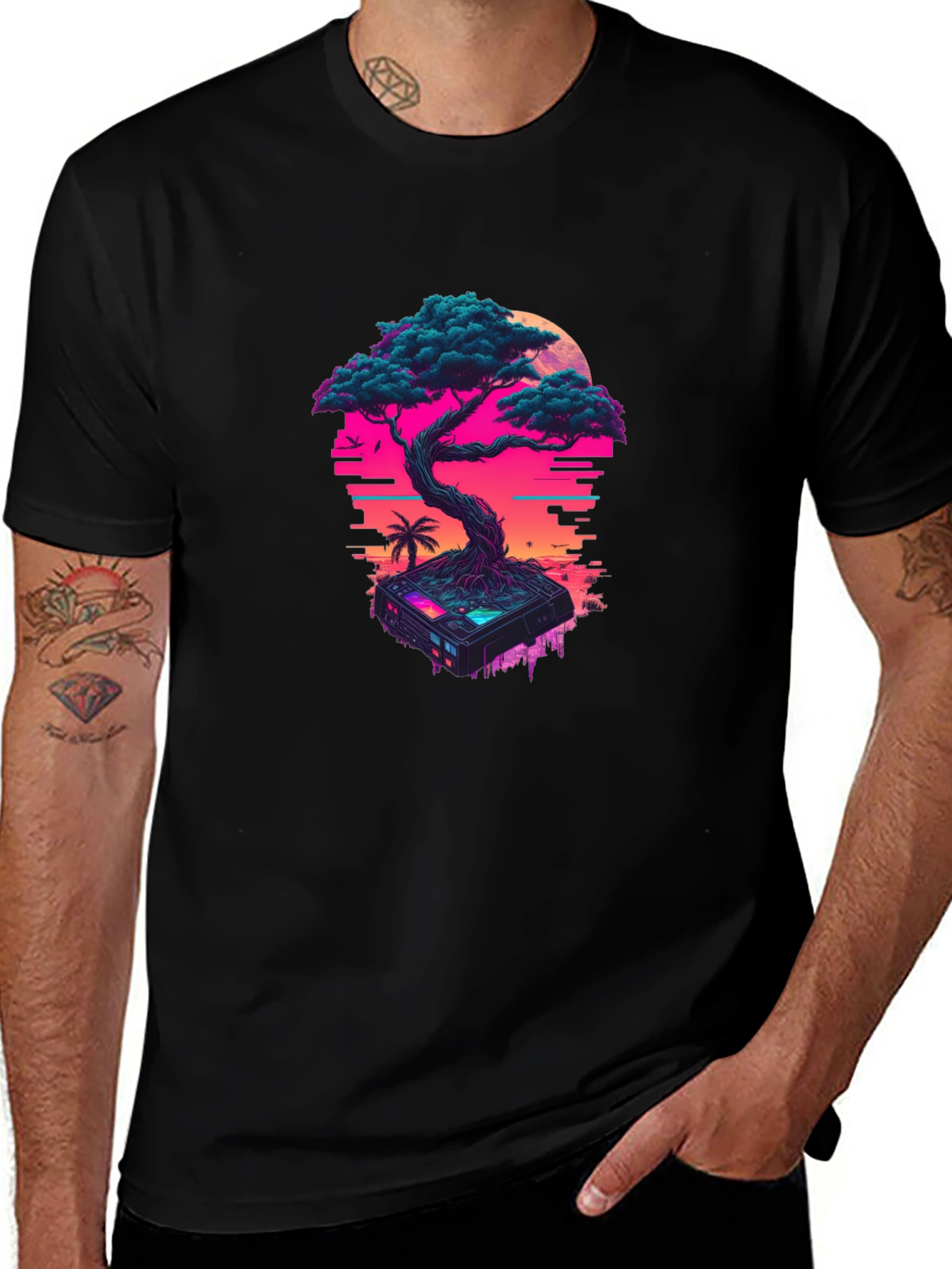 Cyberpunk Bonsai T-Shirt: Glitchwave Aesthetic