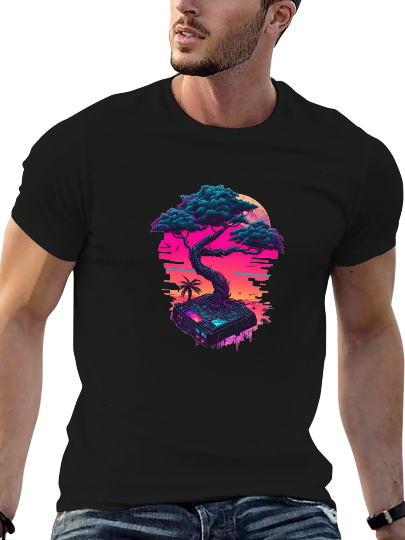 Cyberpunk Bonsai T-Shirt: Glitchwave Aesthetic