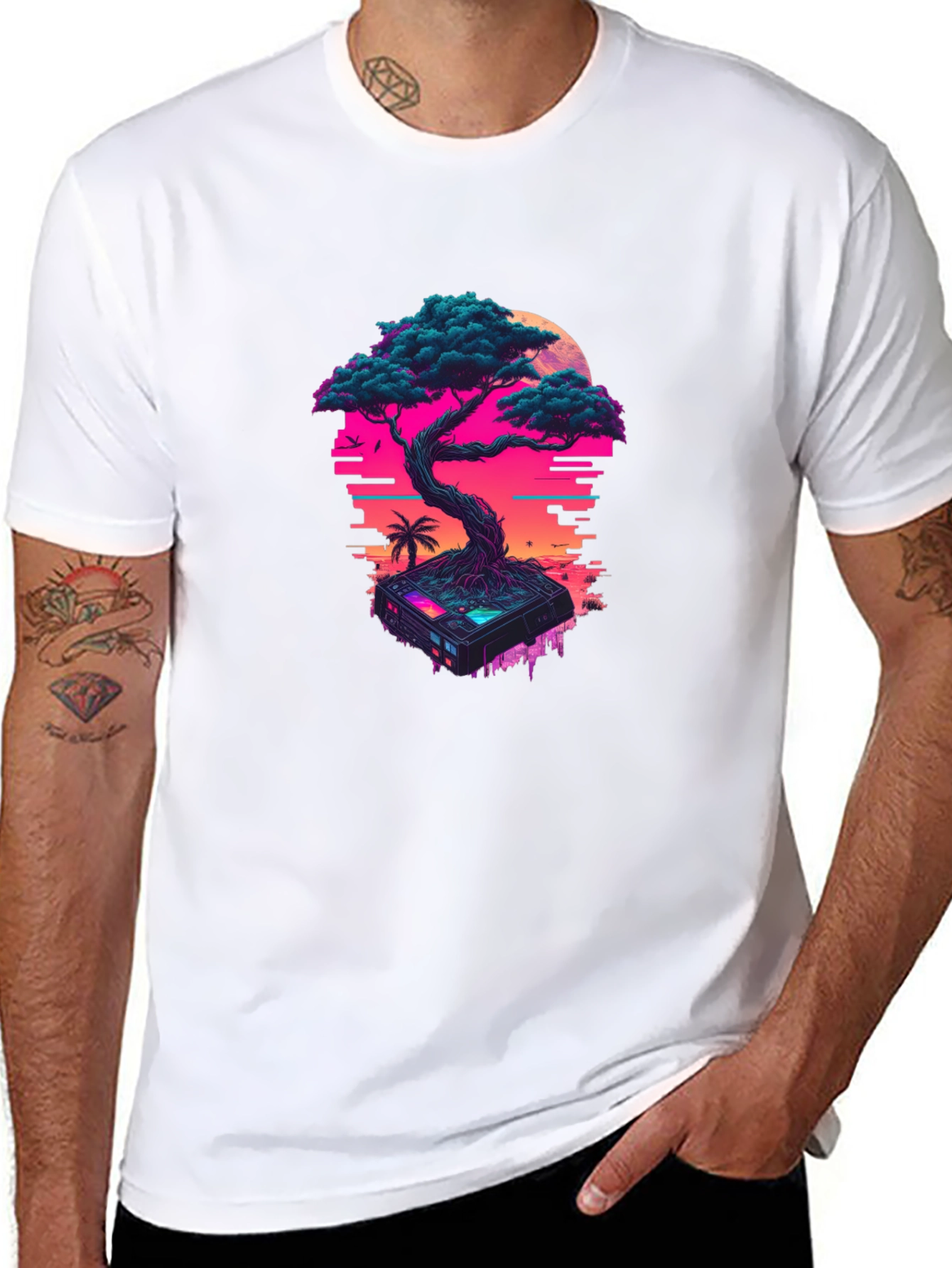 Cyberpunk Bonsai T-Shirt: Glitchwave Aesthetic