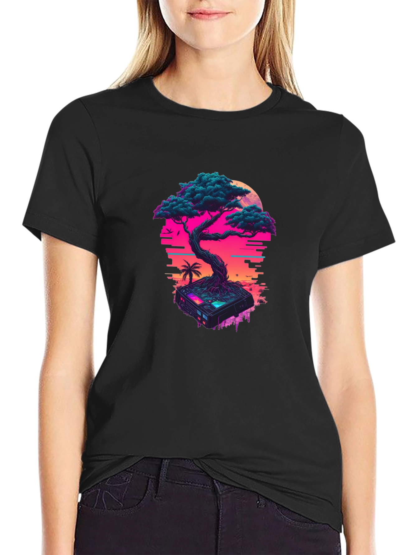 Cyberpunk Bonsai T-Shirt: Glitchwave Aesthetic