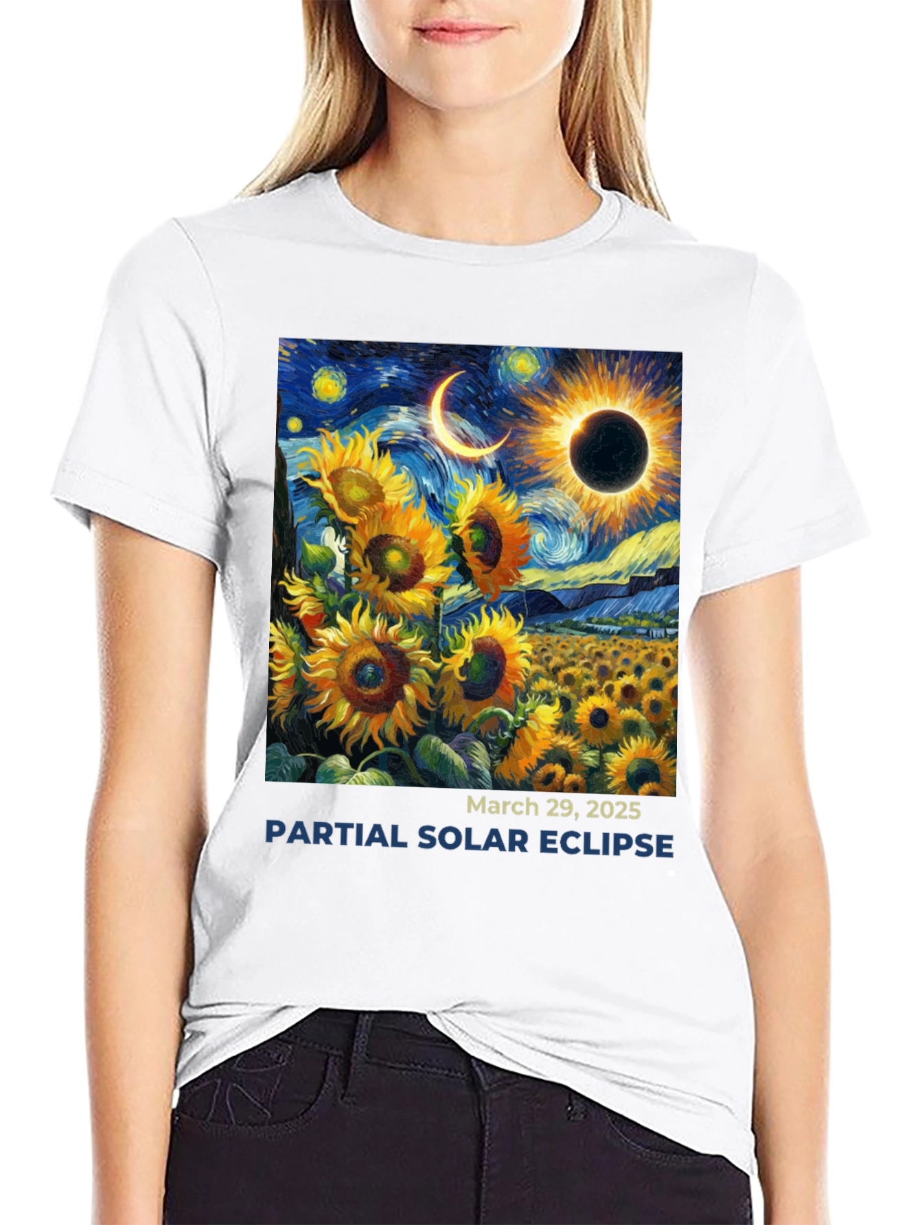 Solar Eclipse Sunflower Graphic Tee - March 2025