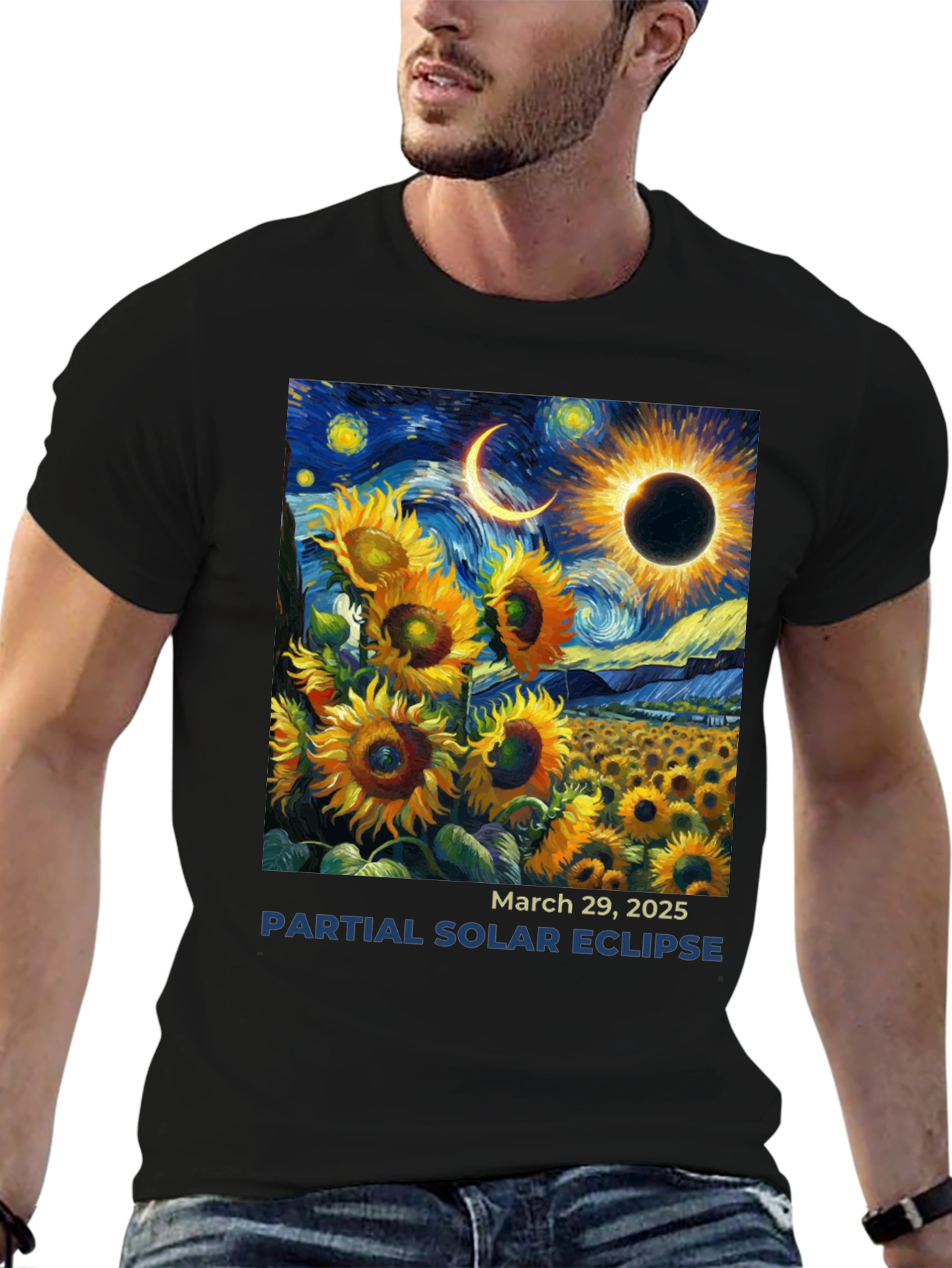 Solar Eclipse Sunflower Graphic Tee - March 2025