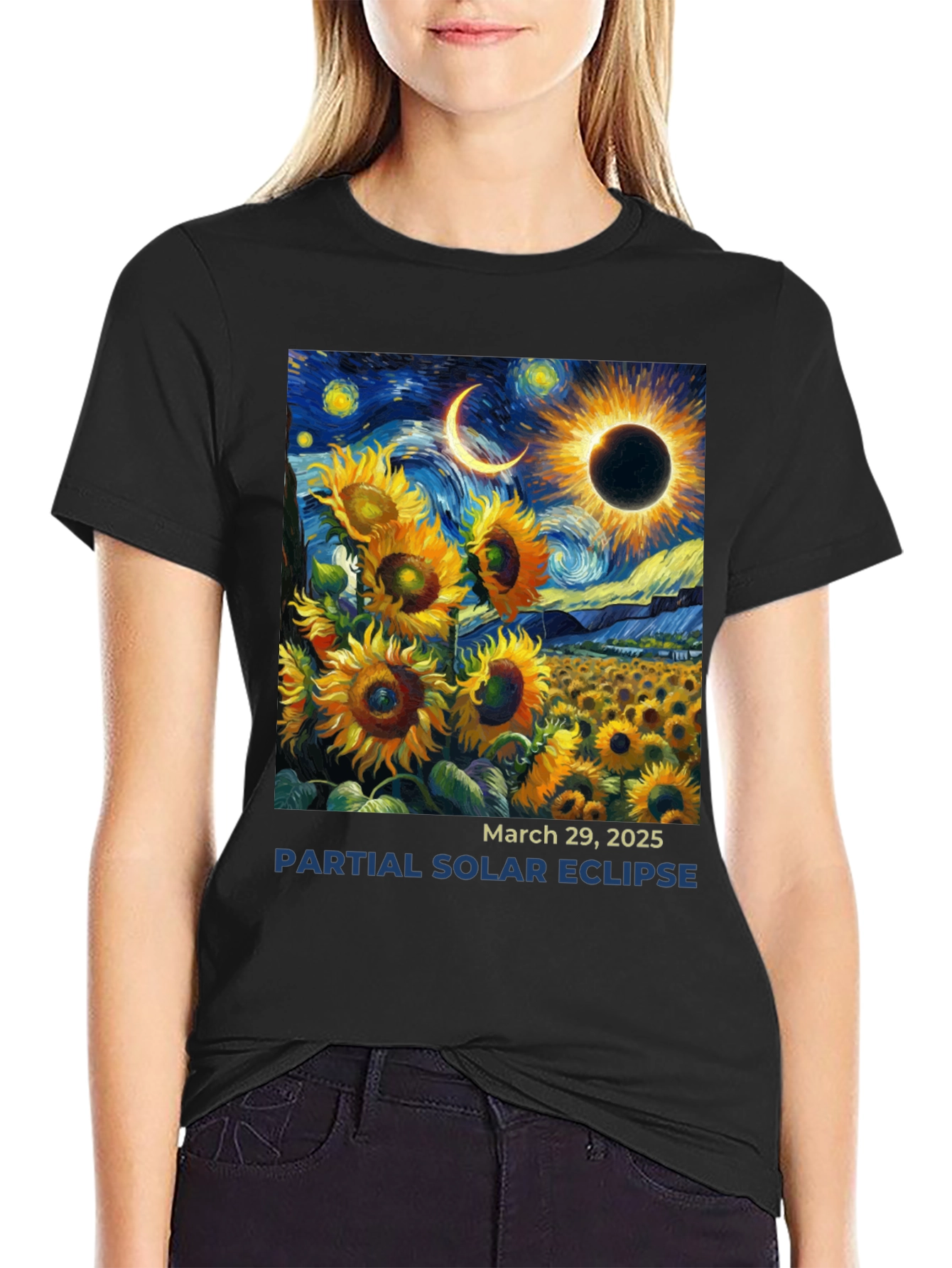 Solar Eclipse Sunflower Graphic Tee - March 2025