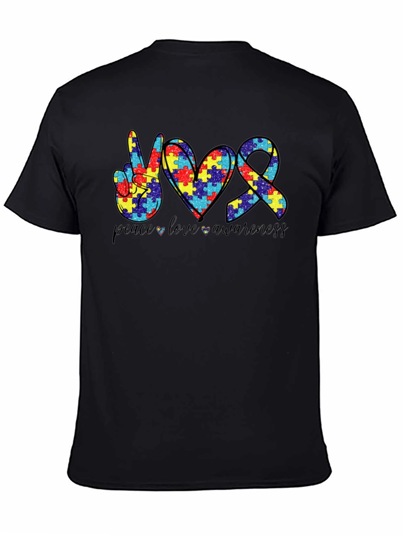Autism Awareness Peace Love Puzzle T-Shirt