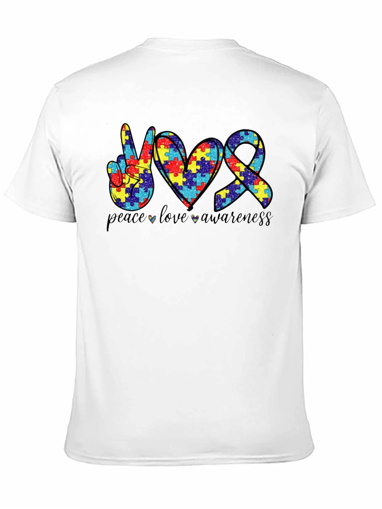 Autism Awareness Peace Love Puzzle T-Shirt
