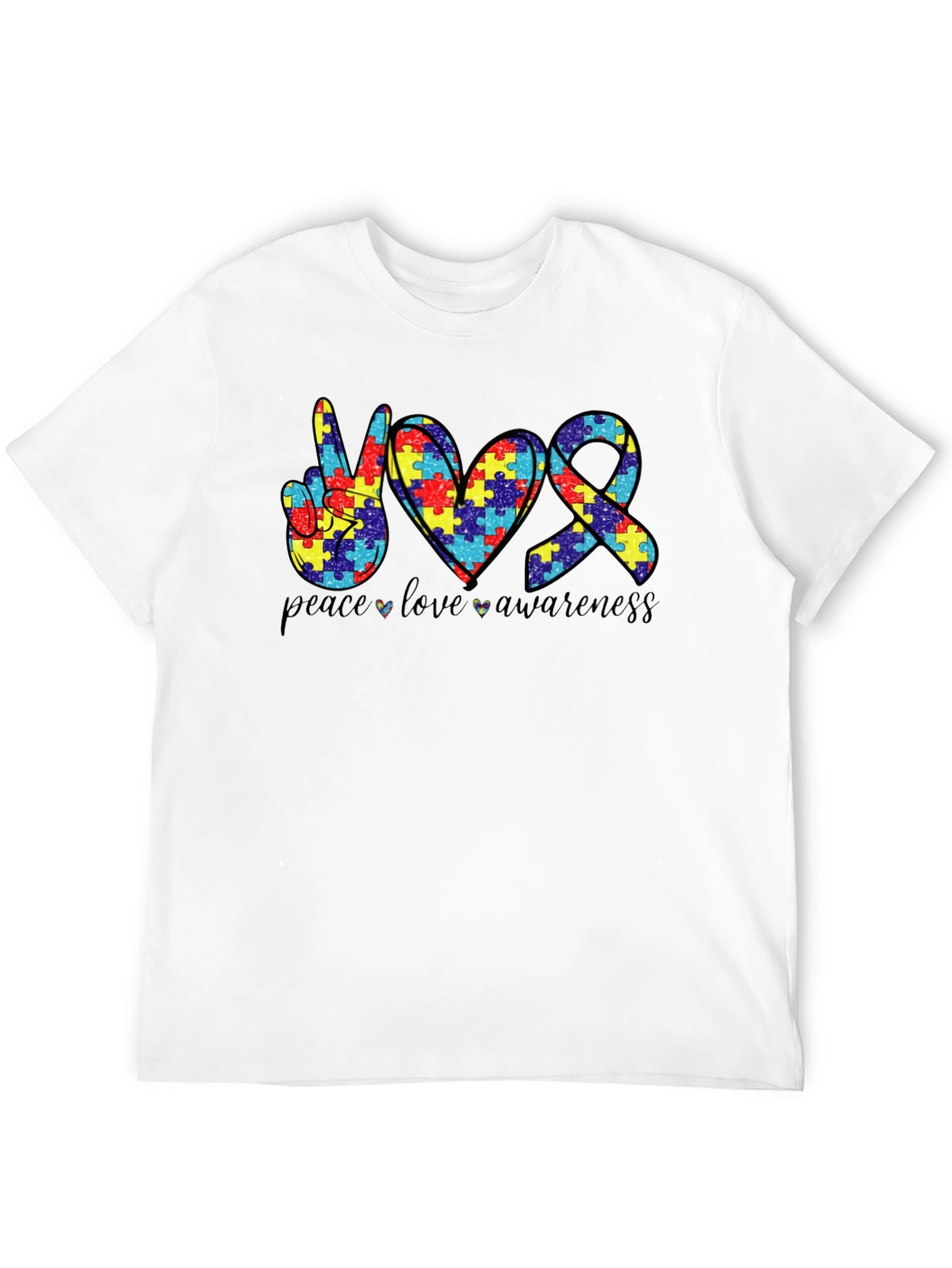 Autism Awareness Peace Love Puzzle T-Shirt