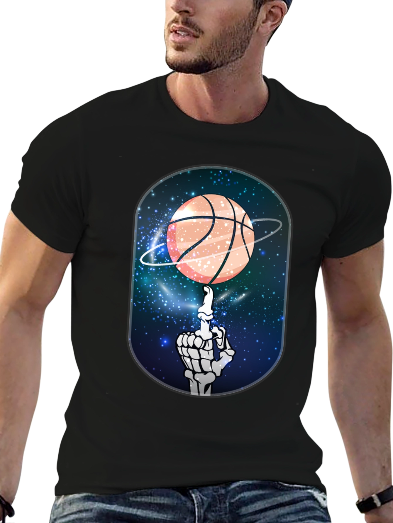 Basketball Galaxy Skeleton Graphic Tee