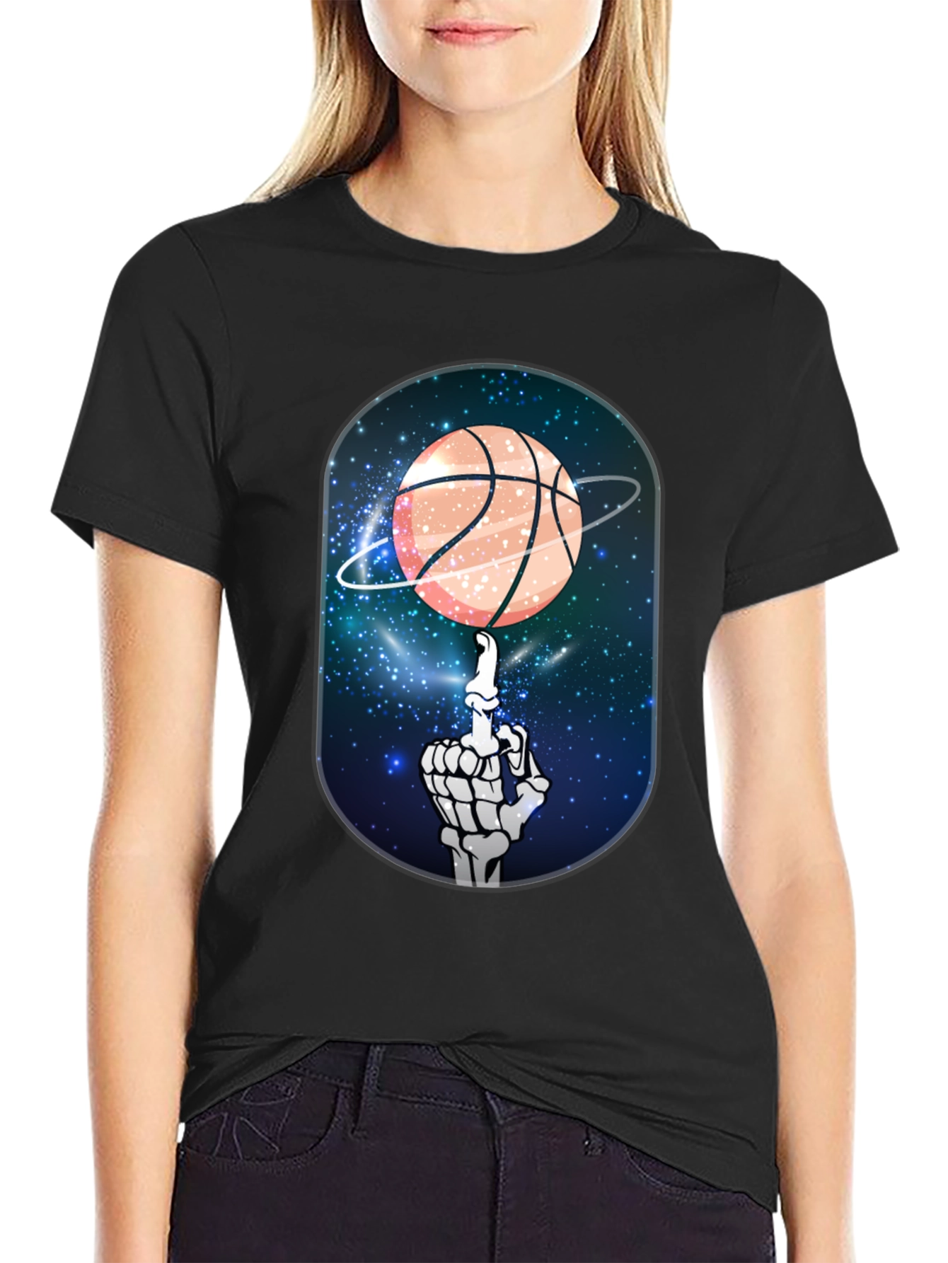 Basketball Galaxy Skeleton Graphic Tee
