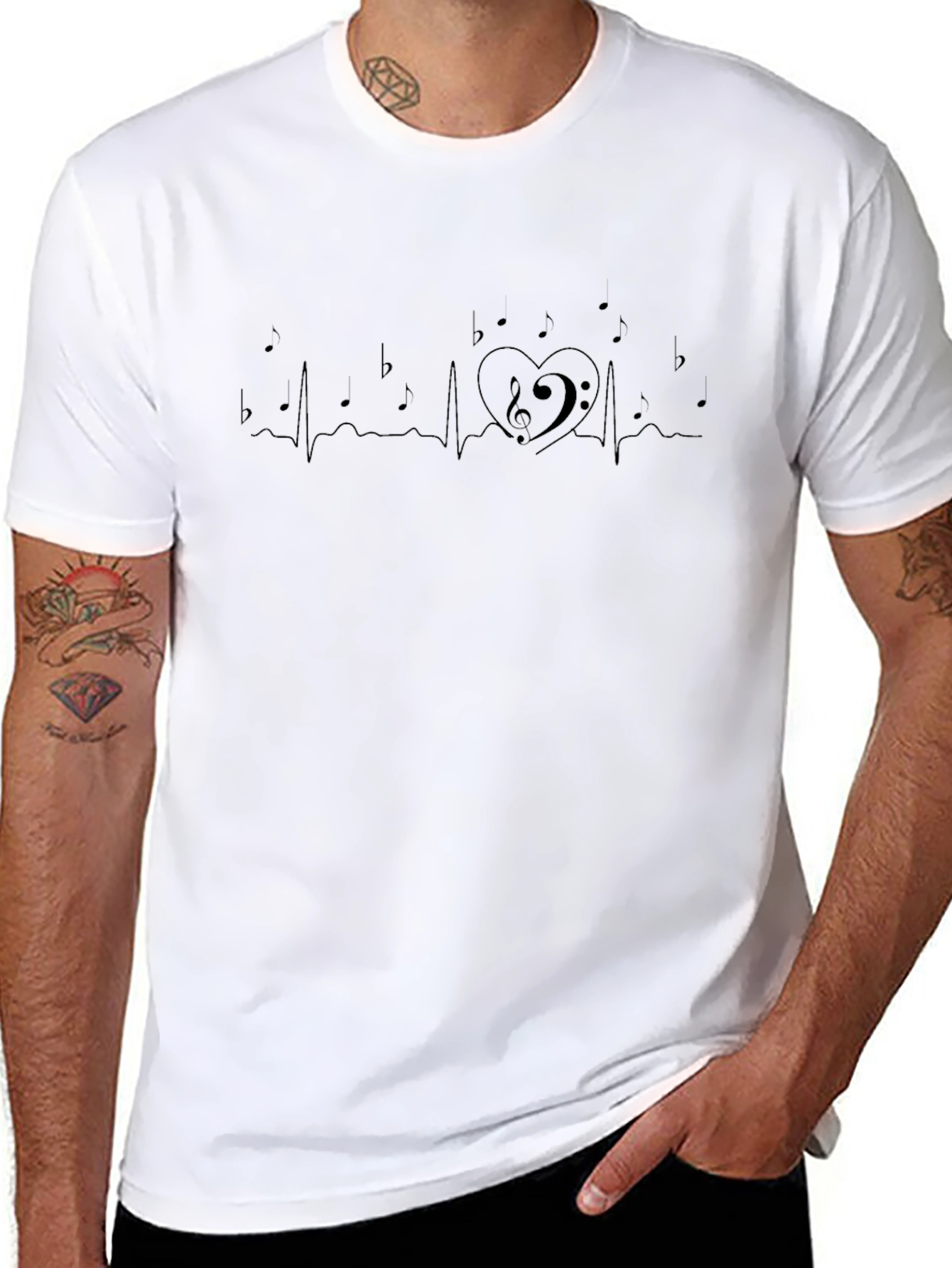 Musical Heartbeat T-Shirt - Black Music Lover Tee