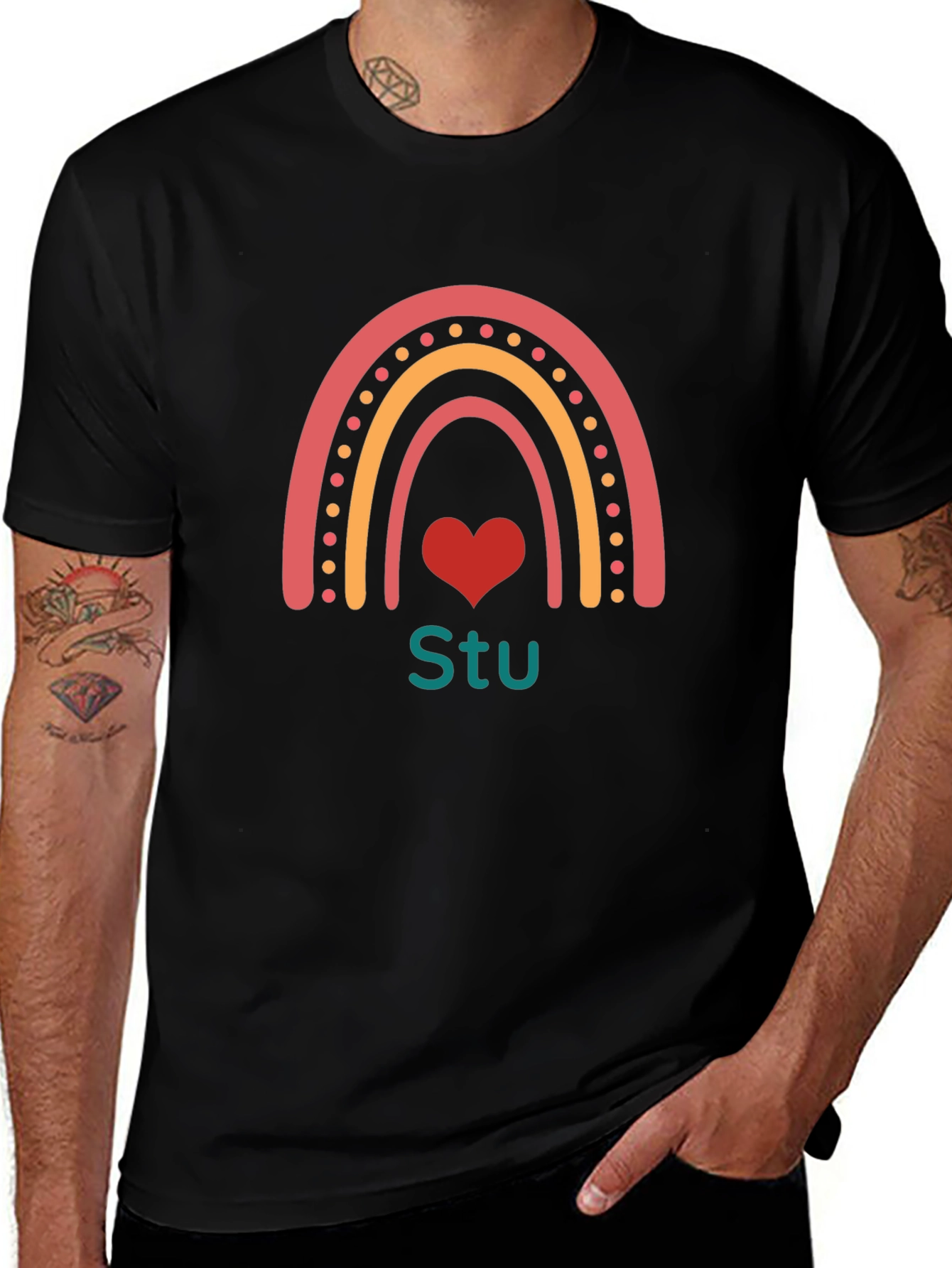 Rainbow Heart Stu T-Shirt - Black