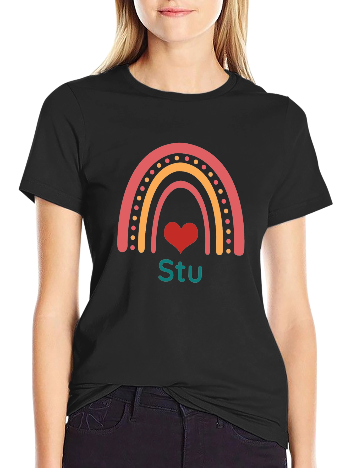Rainbow Heart Stu T-Shirt - Black