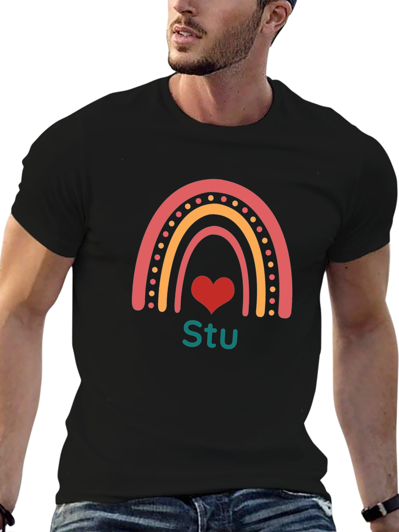 Rainbow Heart Stu T-Shirt - Black