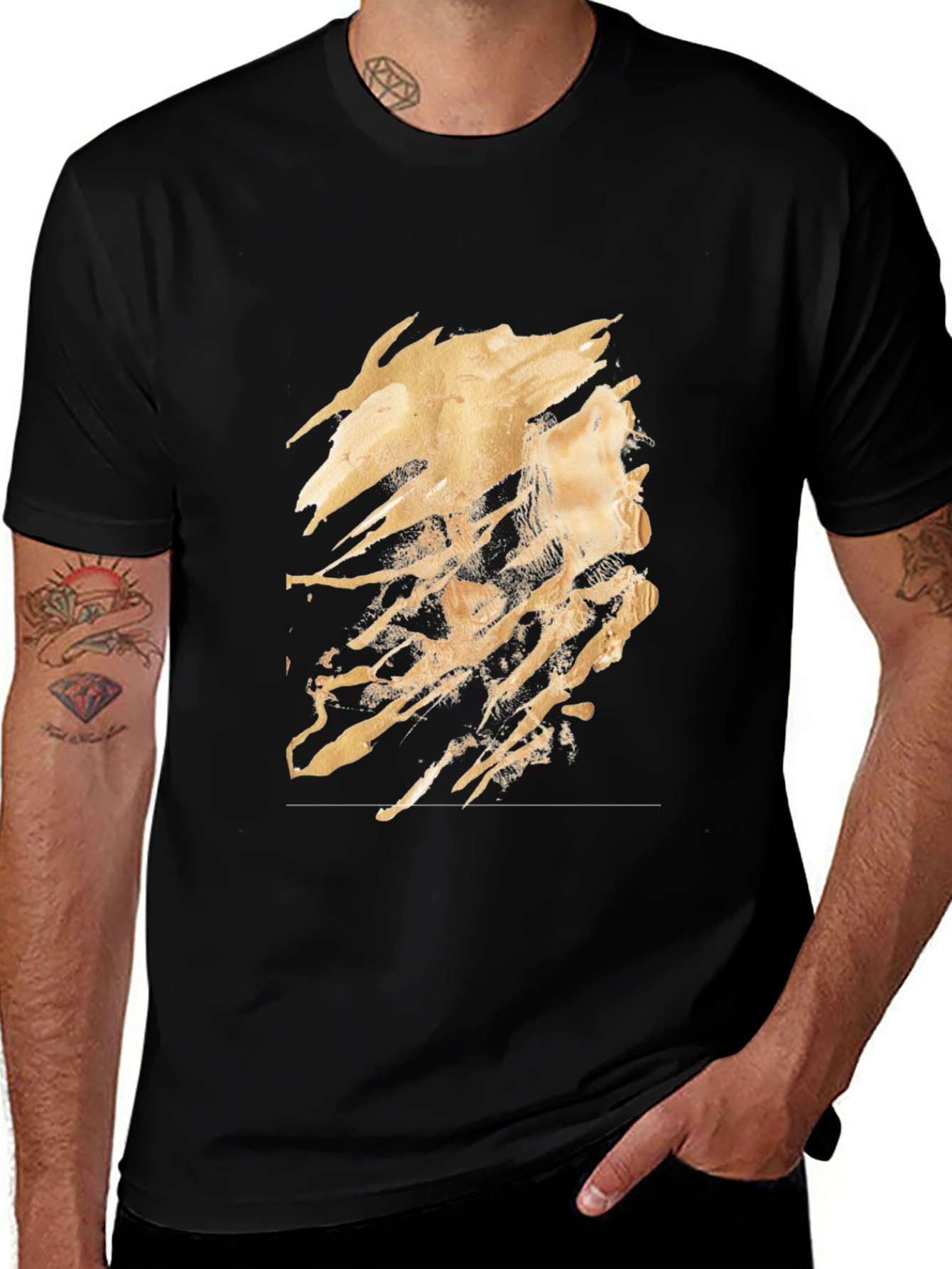 Abstract Gold Design Black T-Shirt