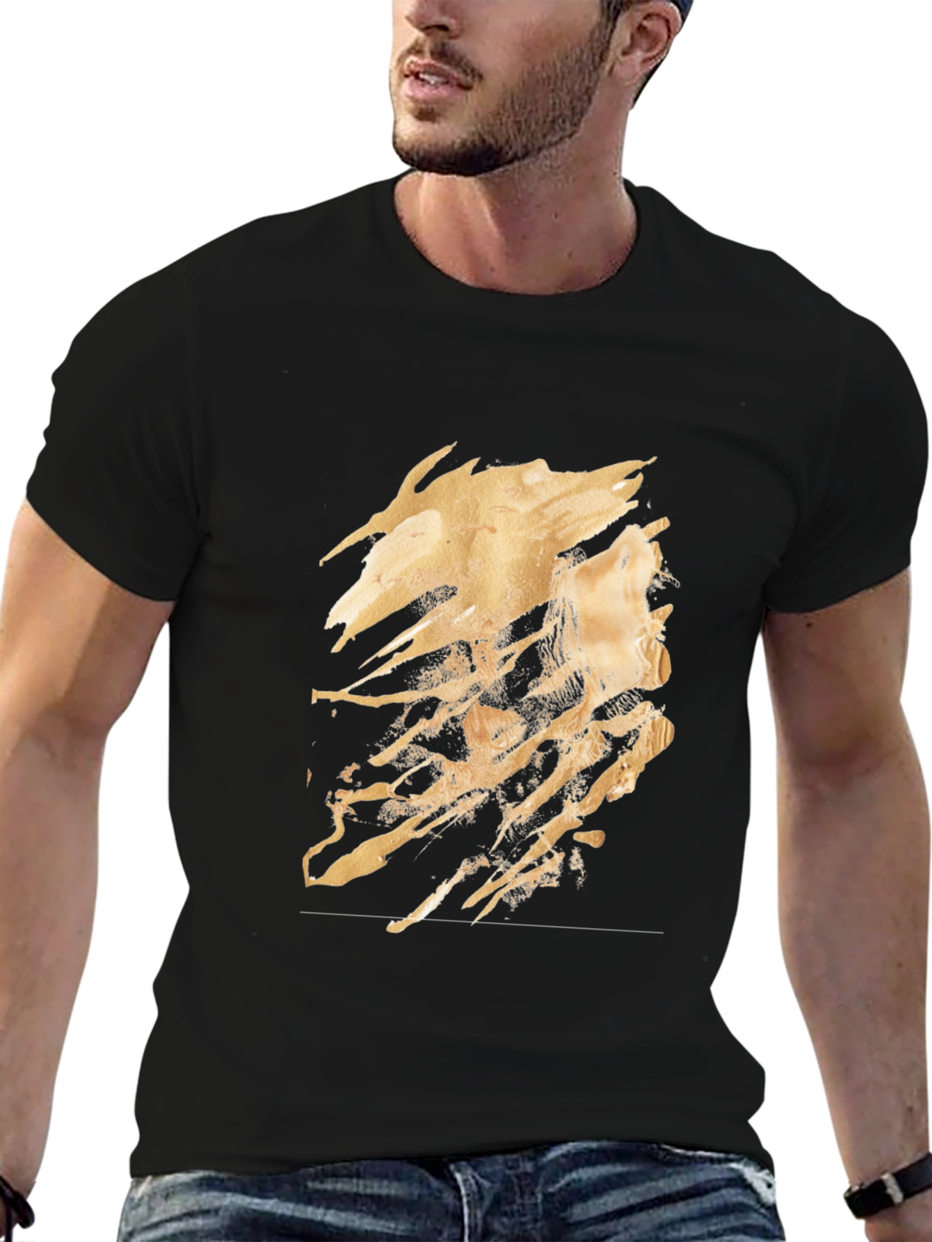 Abstract Gold Design Black T-Shirt