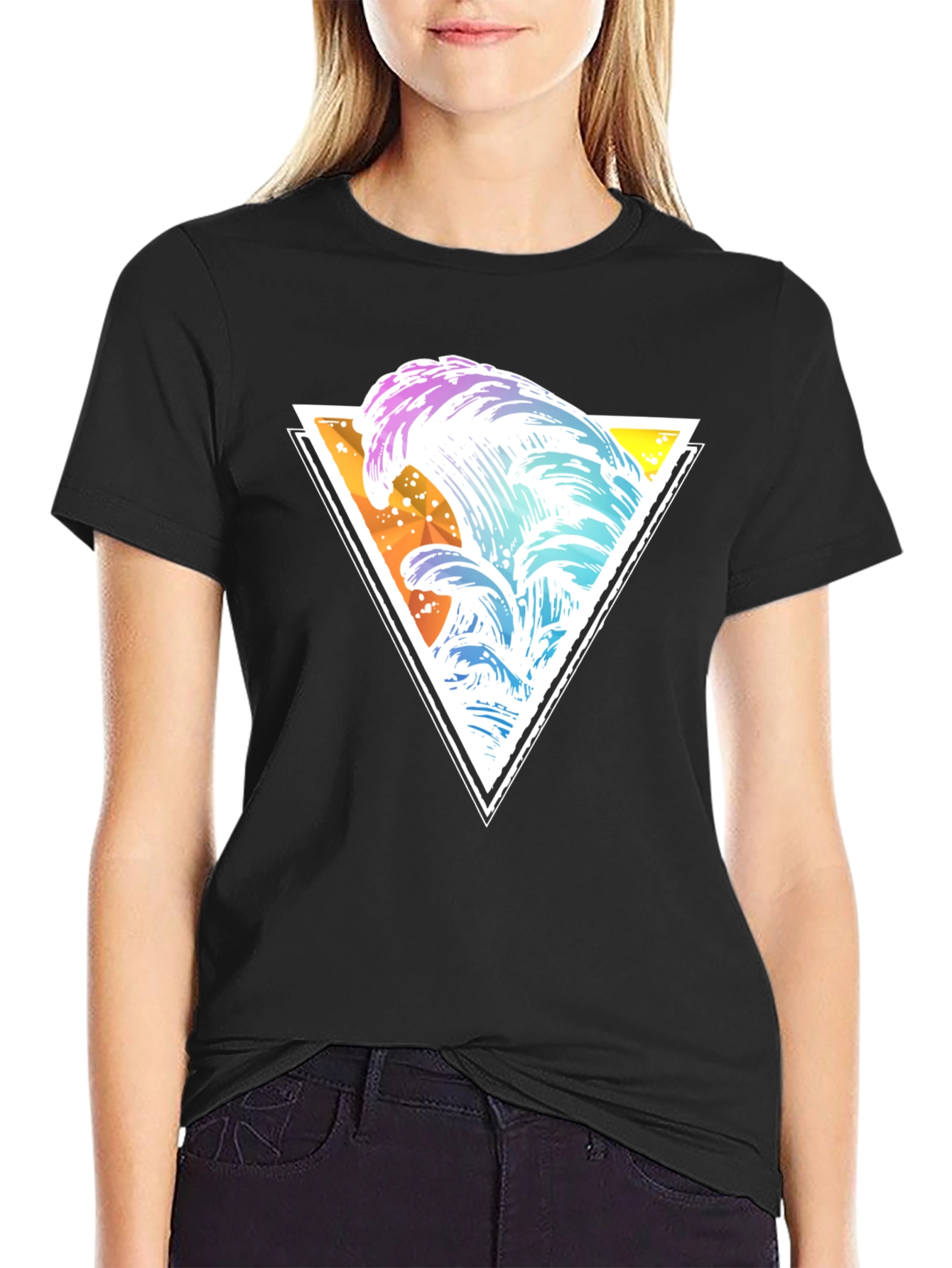 Wave Triangle Graphic Tee - Black