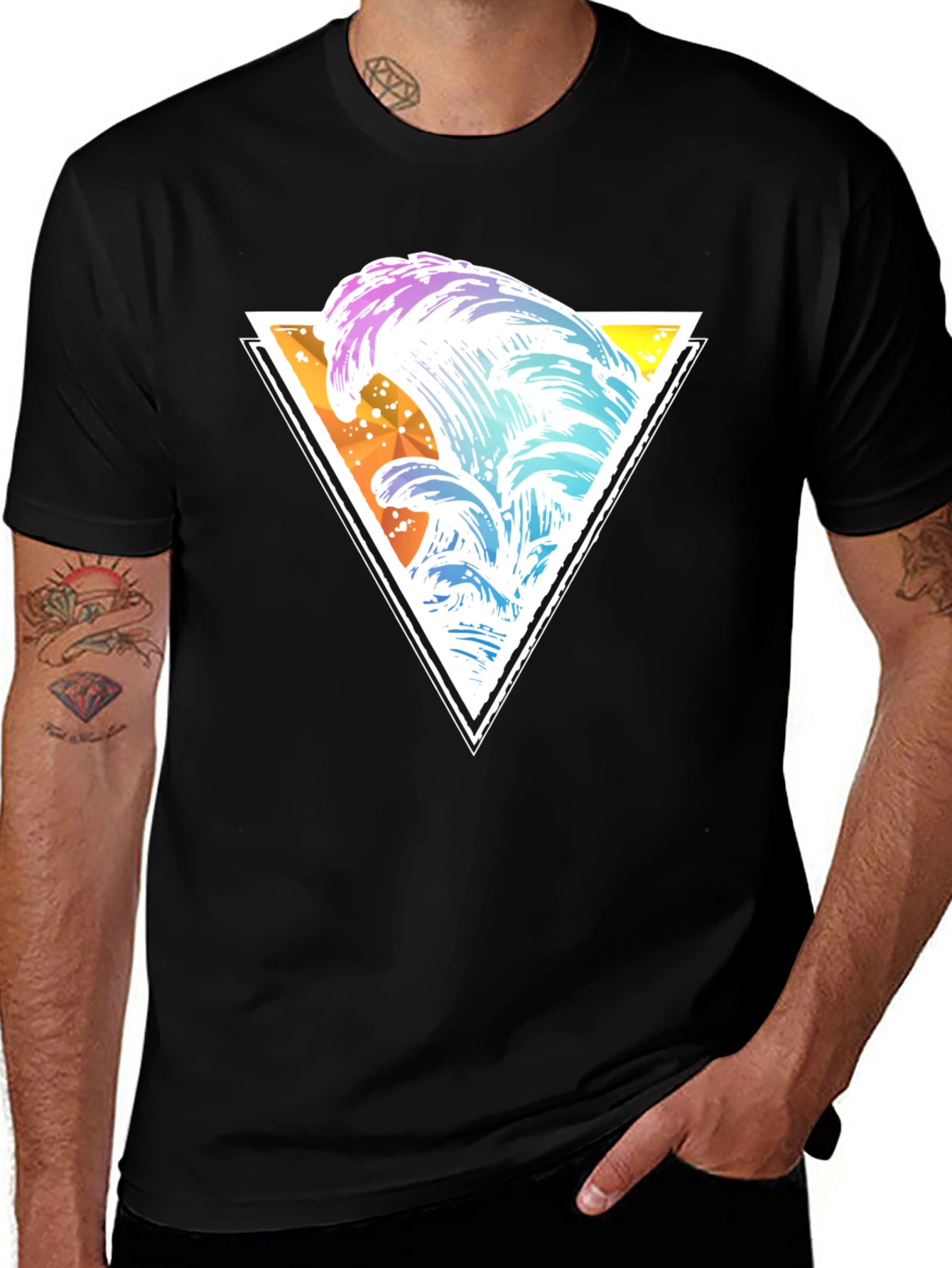 Wave Triangle Graphic Tee - Black