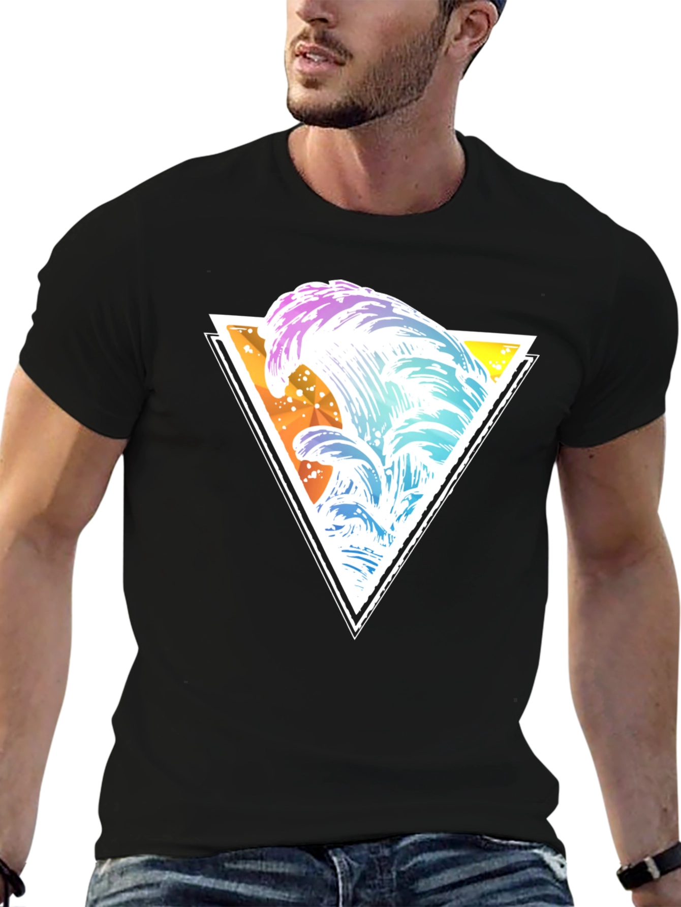 Wave Triangle Graphic Tee - Black