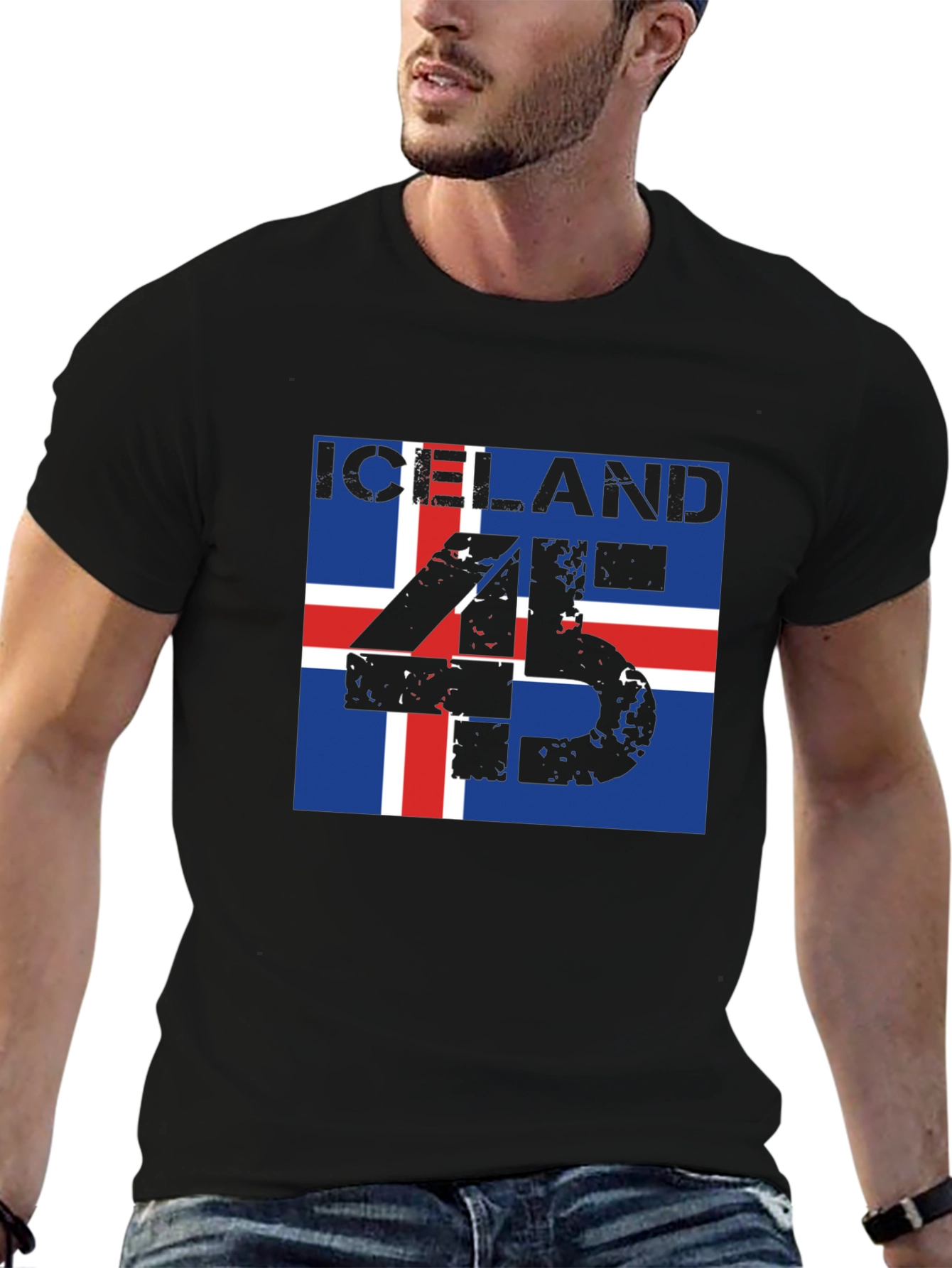 Iceland Flag T-Shirt - Distressed 45 Design