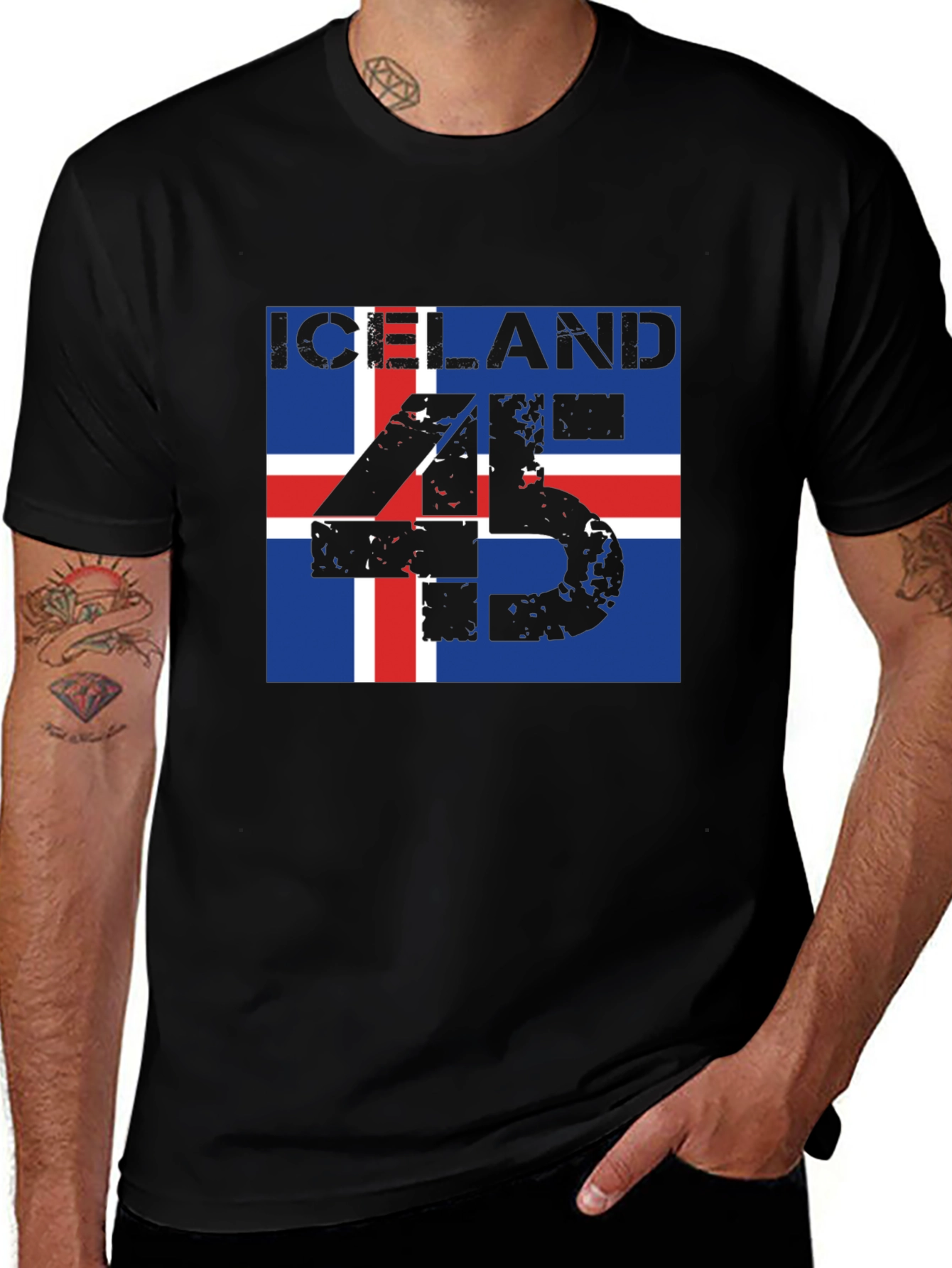 Iceland Flag T-Shirt - Distressed 45 Design