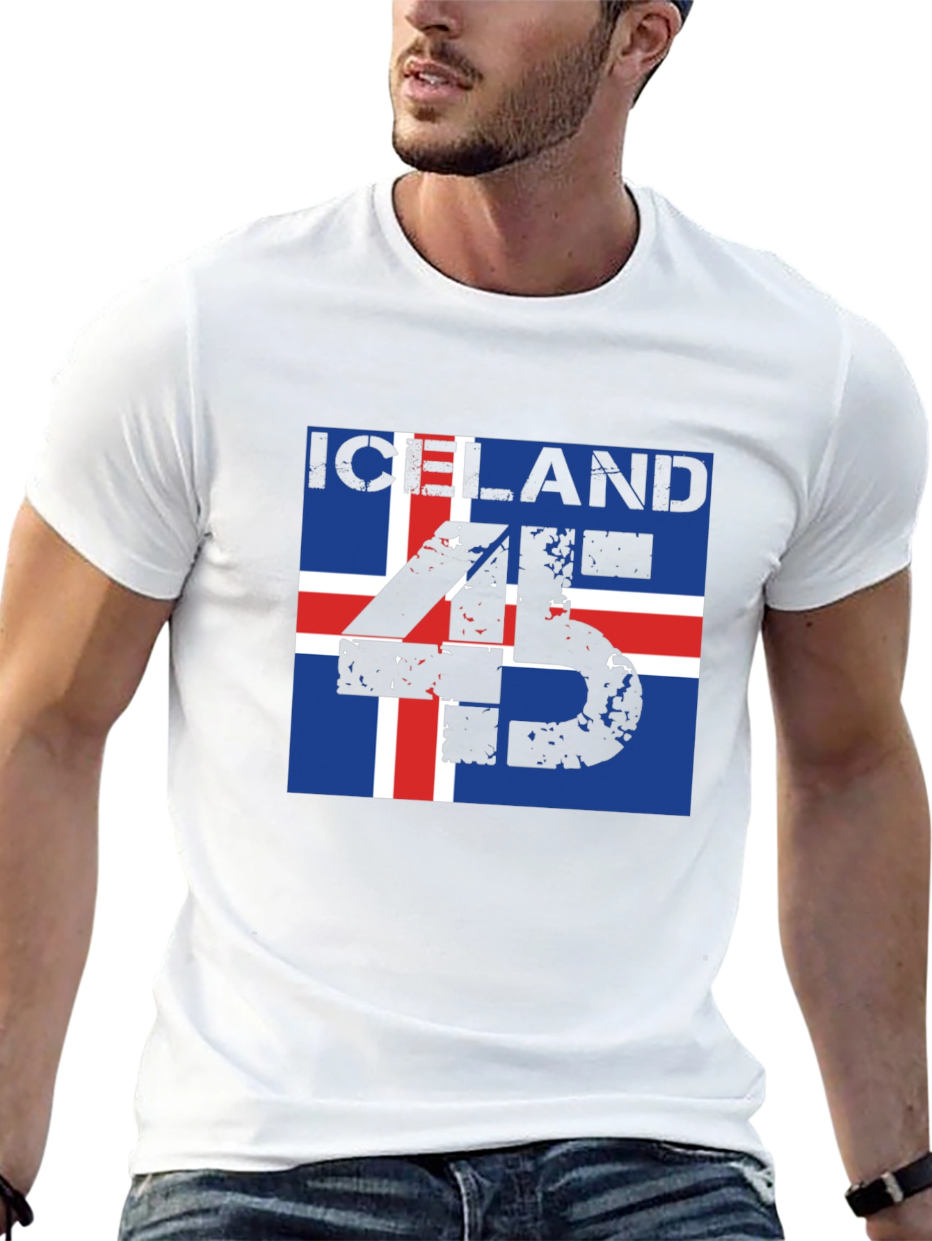 Iceland Flag T-Shirt - Distressed 45 Design