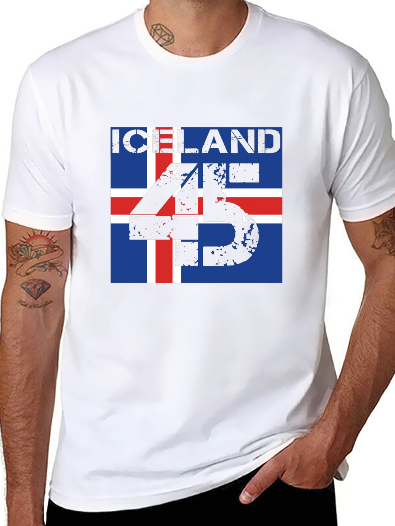 Iceland Flag T-Shirt - Distressed 45 Design