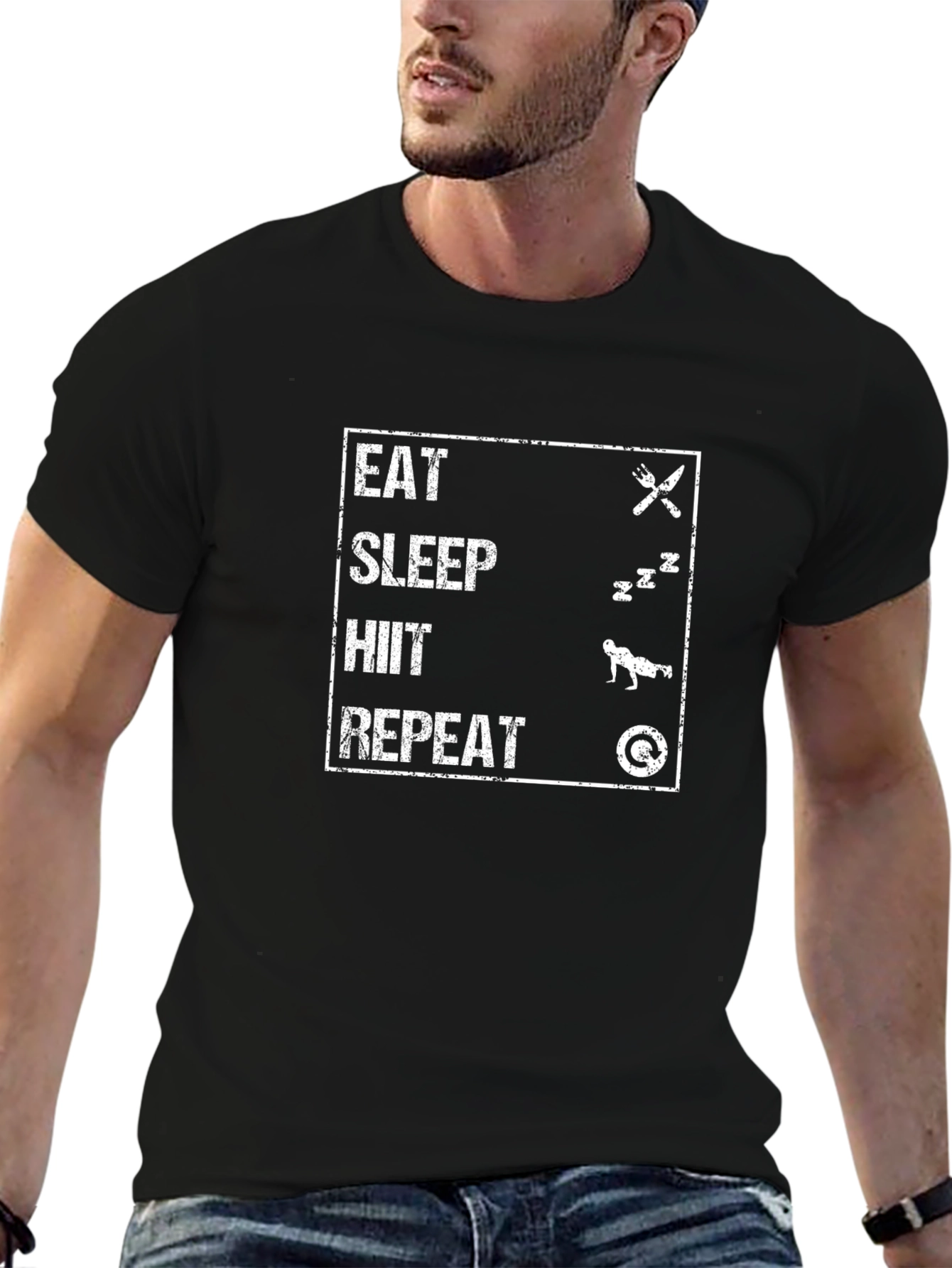 Eat Sleep HIIT Repeat Black T-Shirt