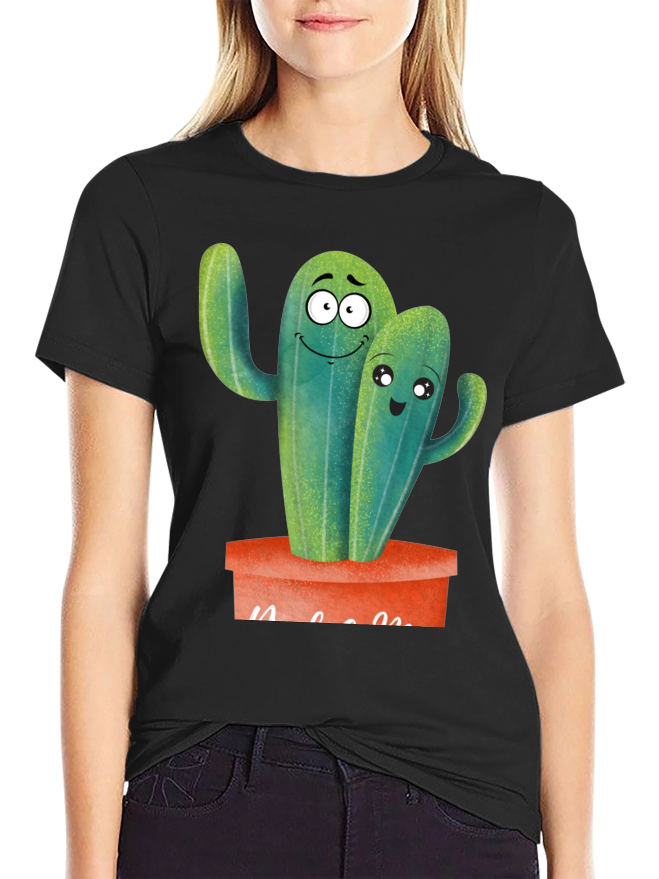 Cute Cactus Couple Black T-Shirt