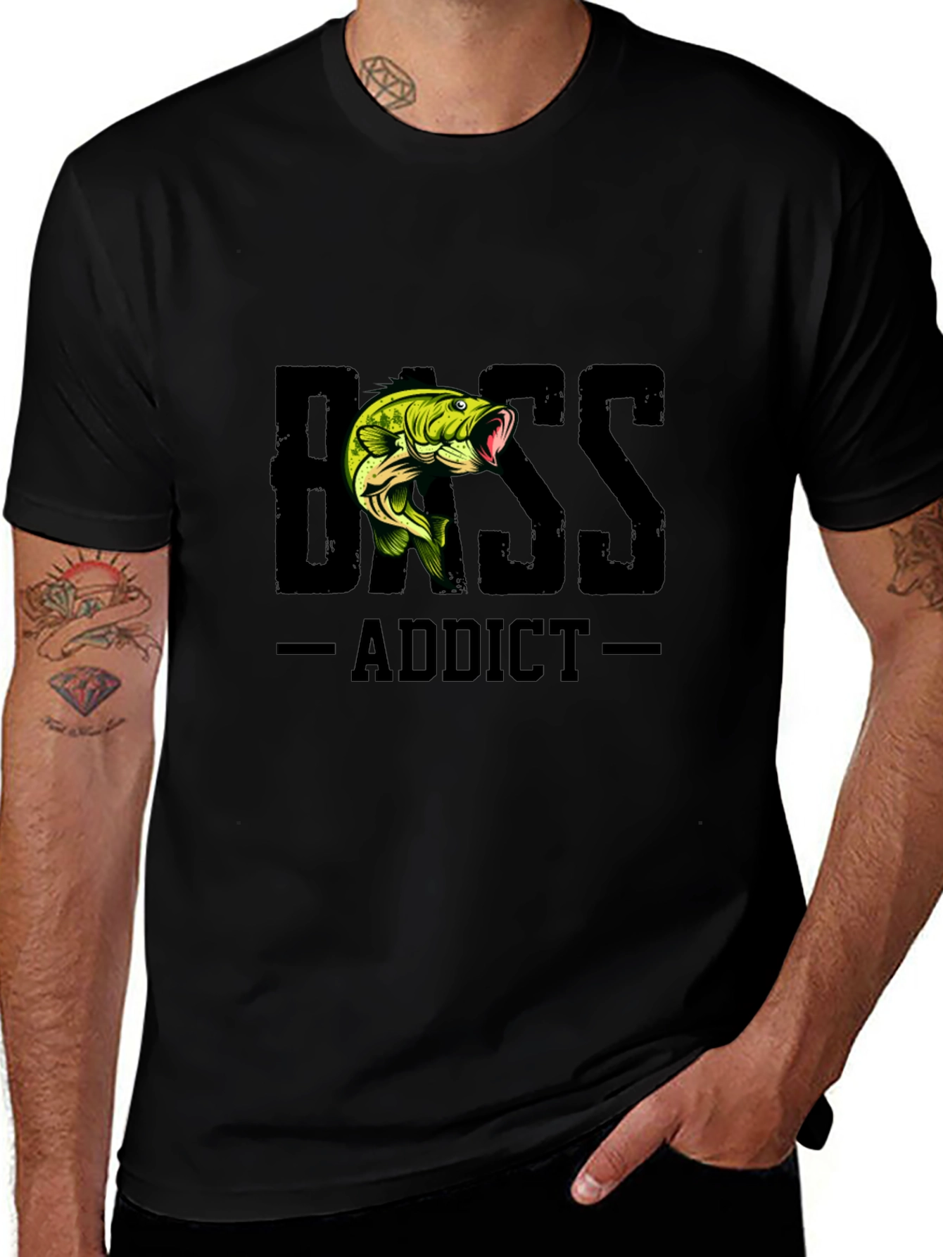Bass Addict Black T-Shirt Fishing Tee