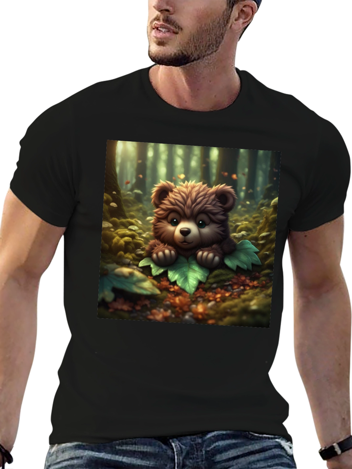 Cute Bear Graphic Tee - Black