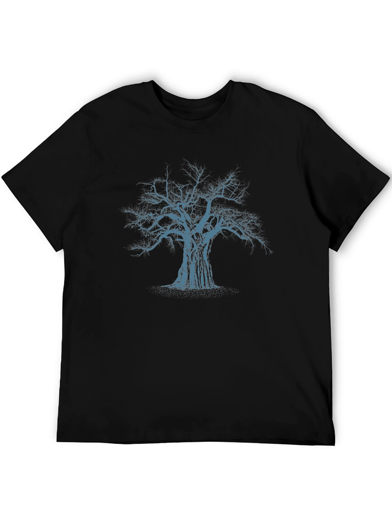 Mens Black T-Shirt with Blue Tree Graphic
