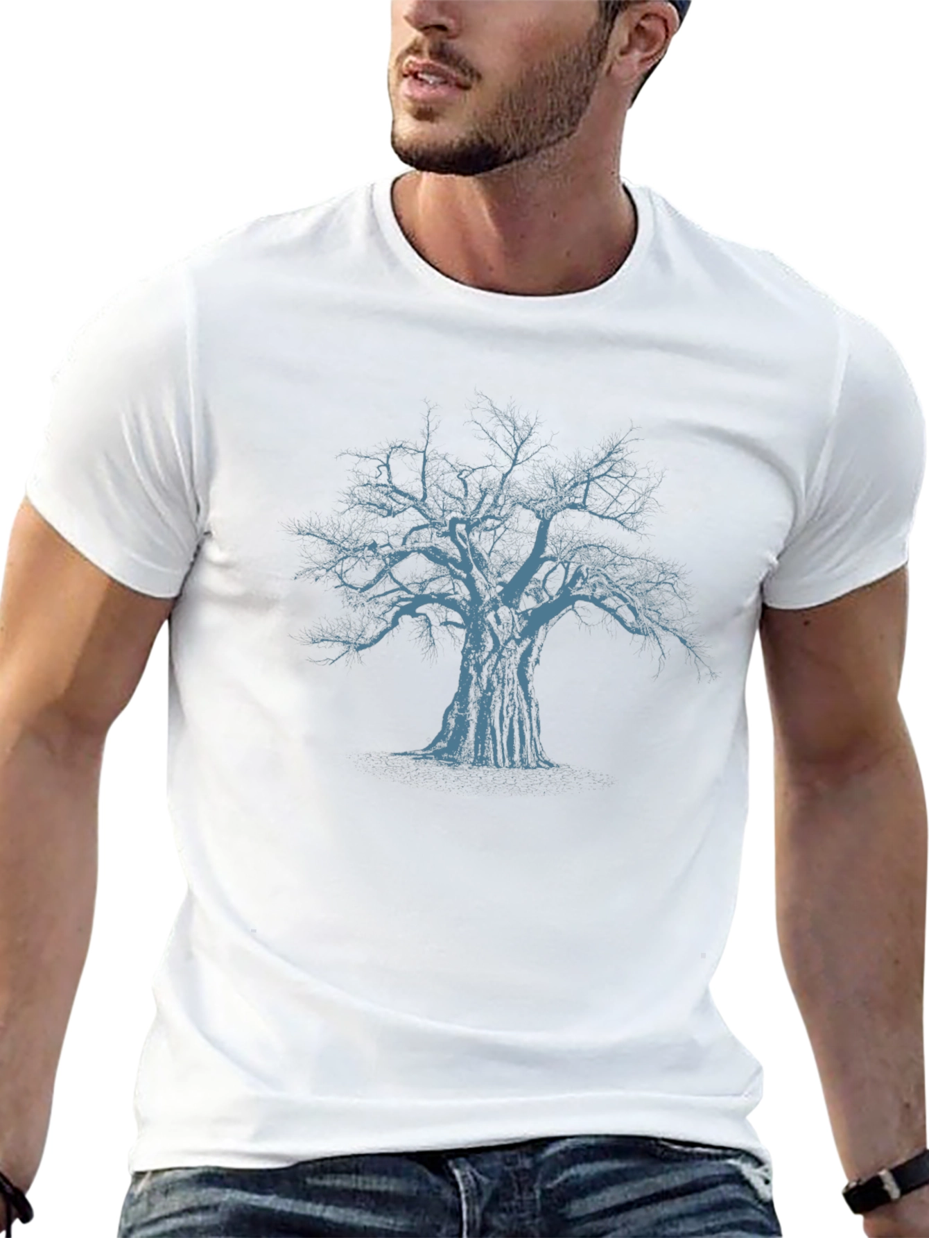 Mens Black T-Shirt with Blue Tree Graphic