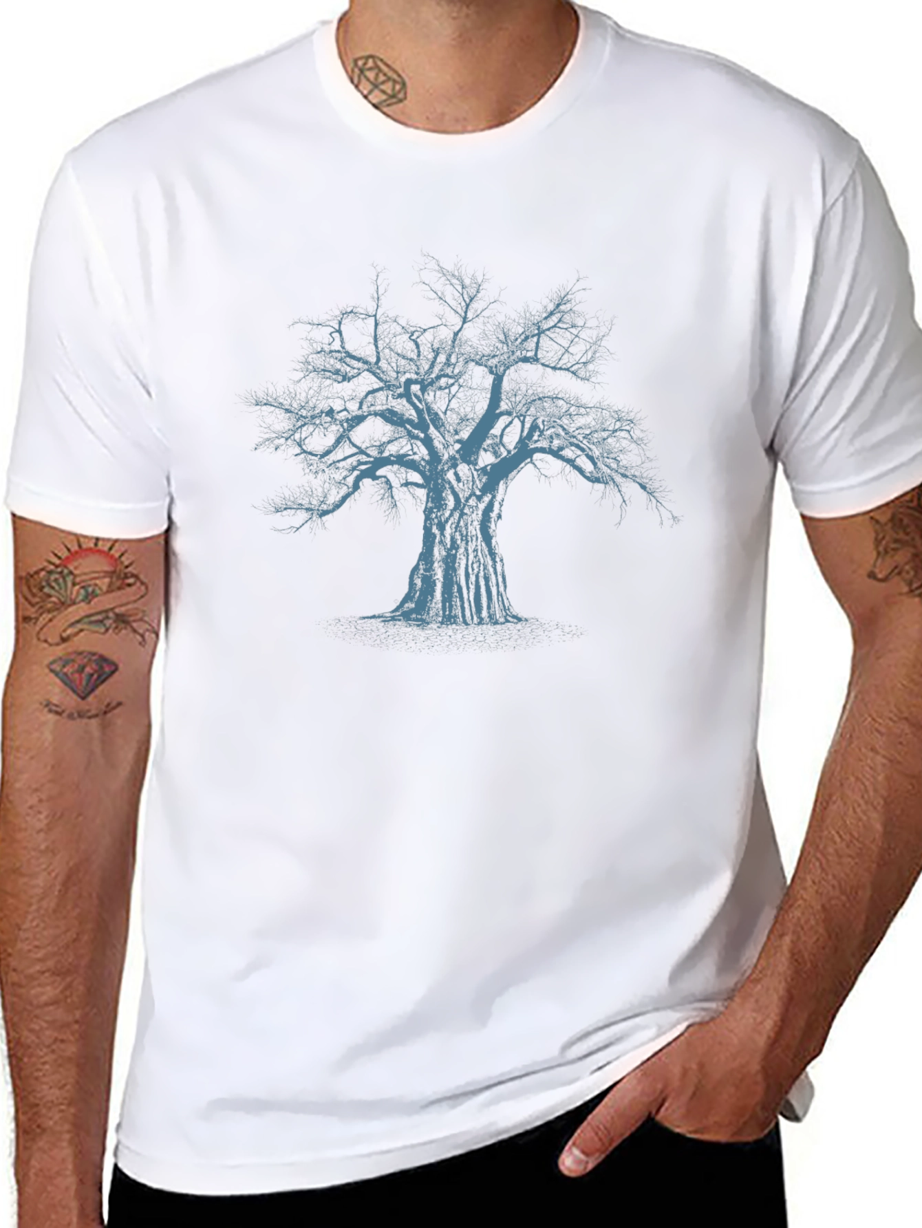 Mens Black T-Shirt with Blue Tree Graphic