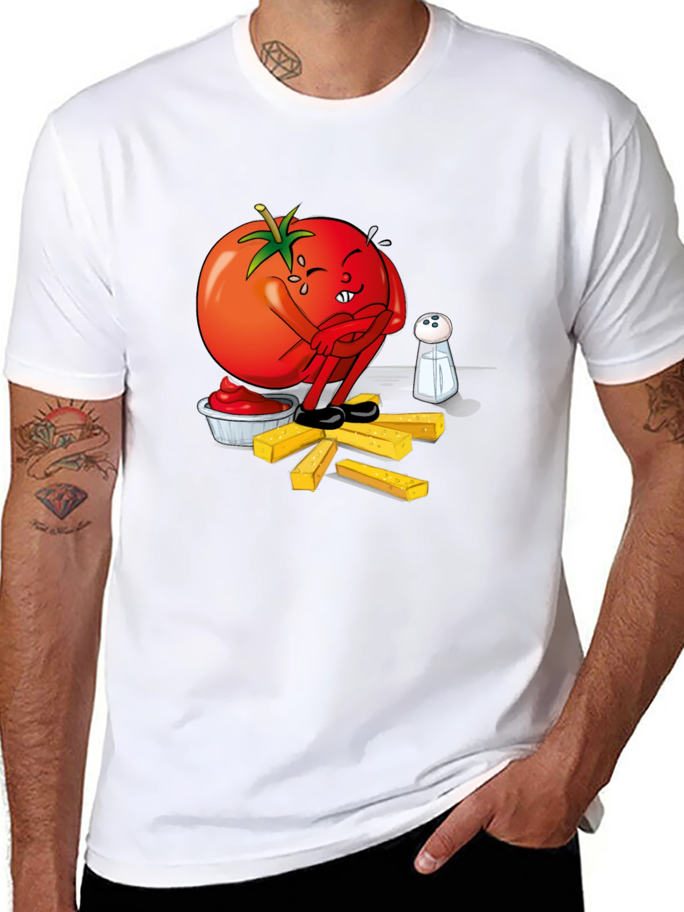 Funny Tomato Ketchup & Fries Black T-Shirt