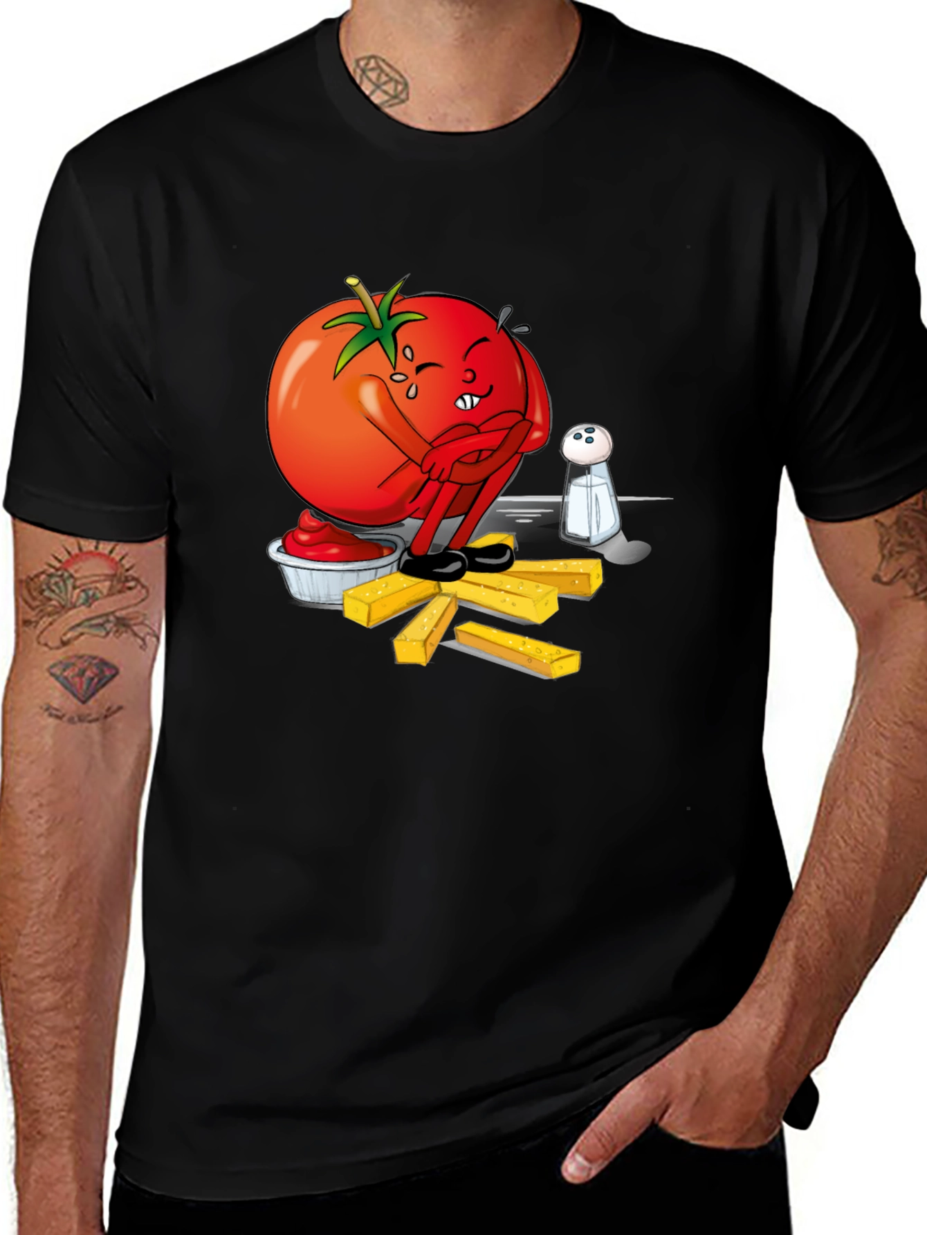 Funny Tomato Ketchup & Fries Black T-Shirt