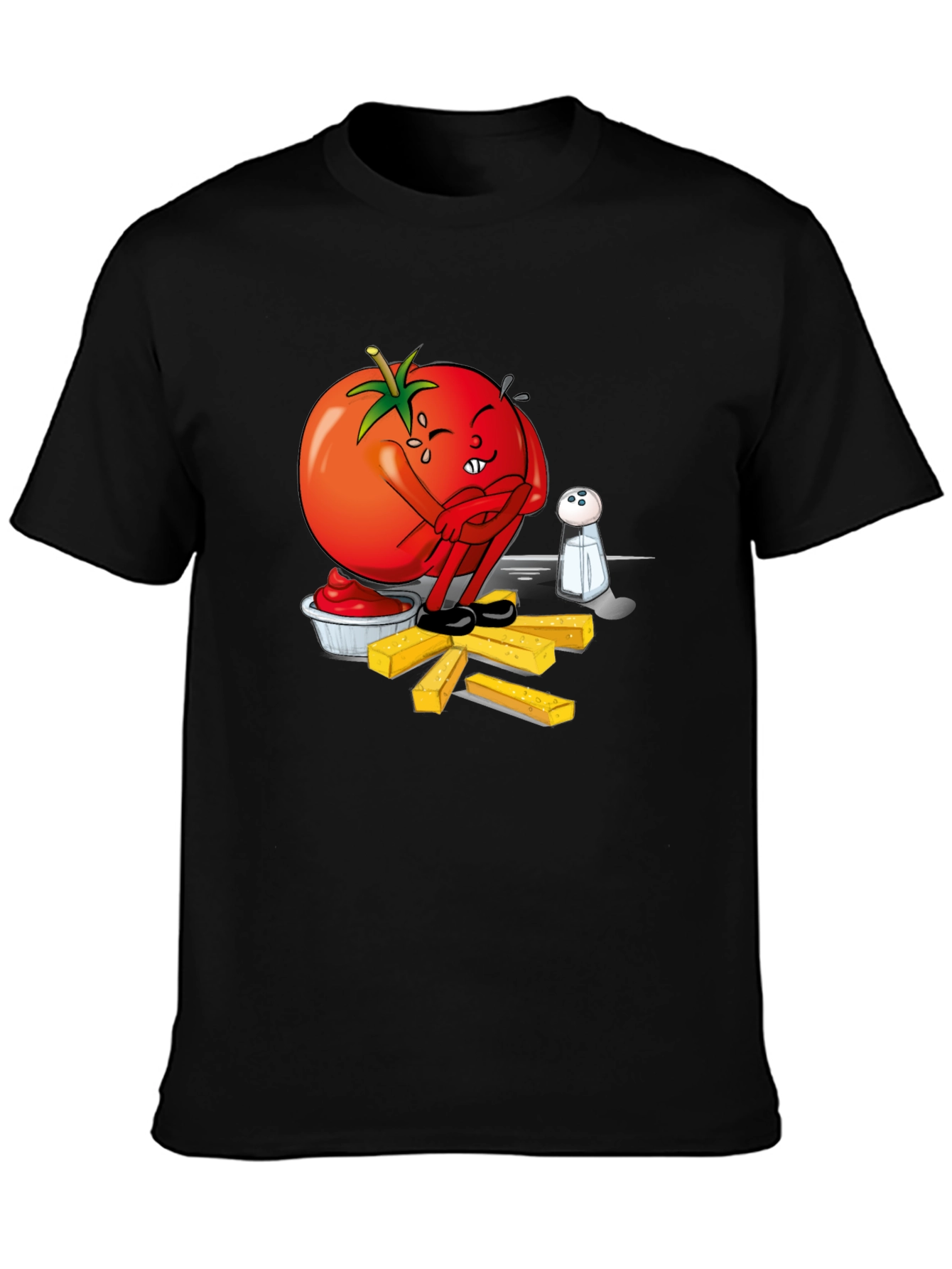 Funny Tomato Ketchup & Fries Black T-Shirt