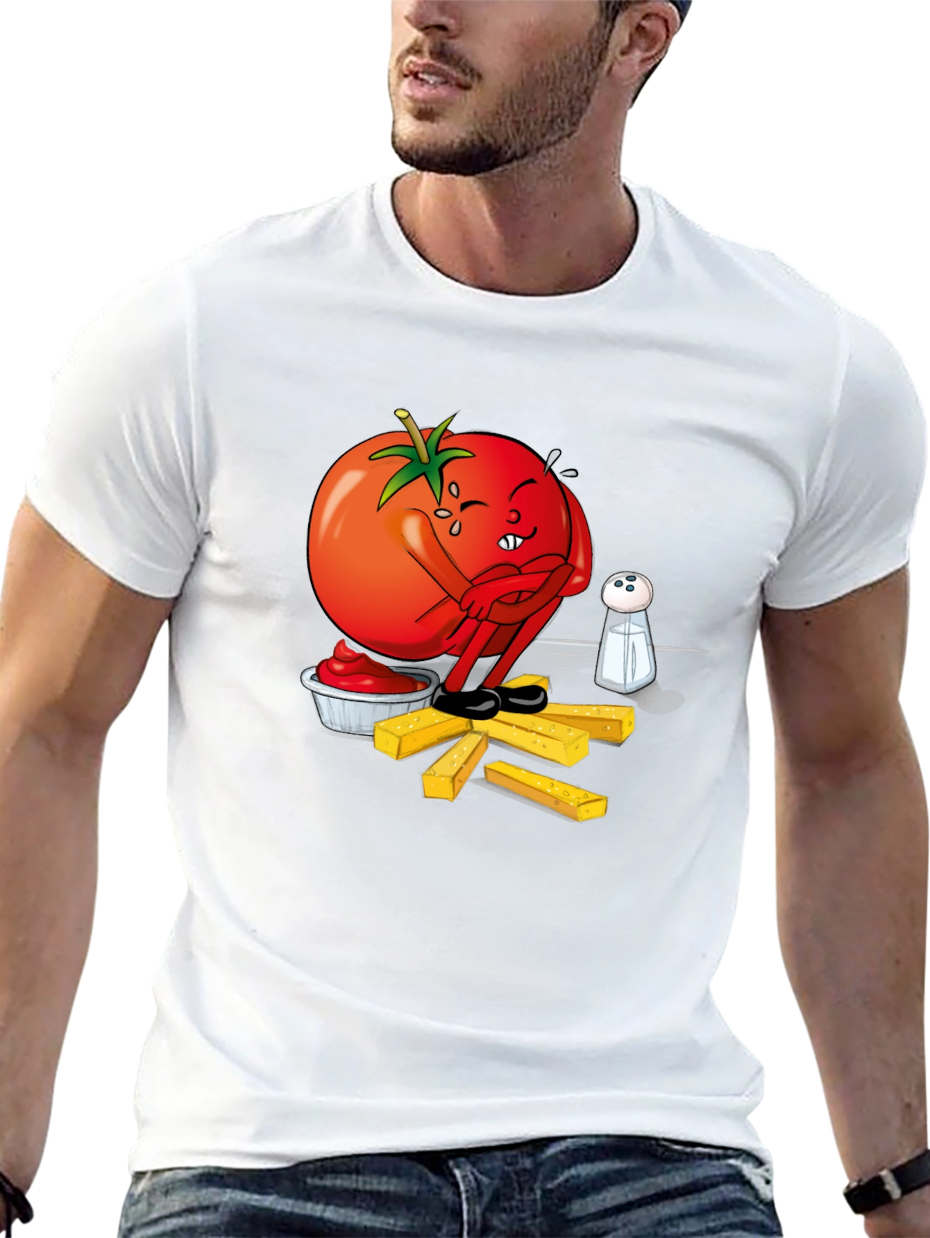 Funny Tomato Ketchup & Fries Black T-Shirt