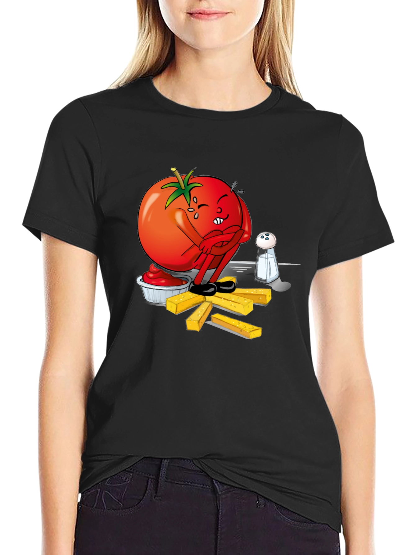 Funny Tomato Ketchup & Fries Black T-Shirt