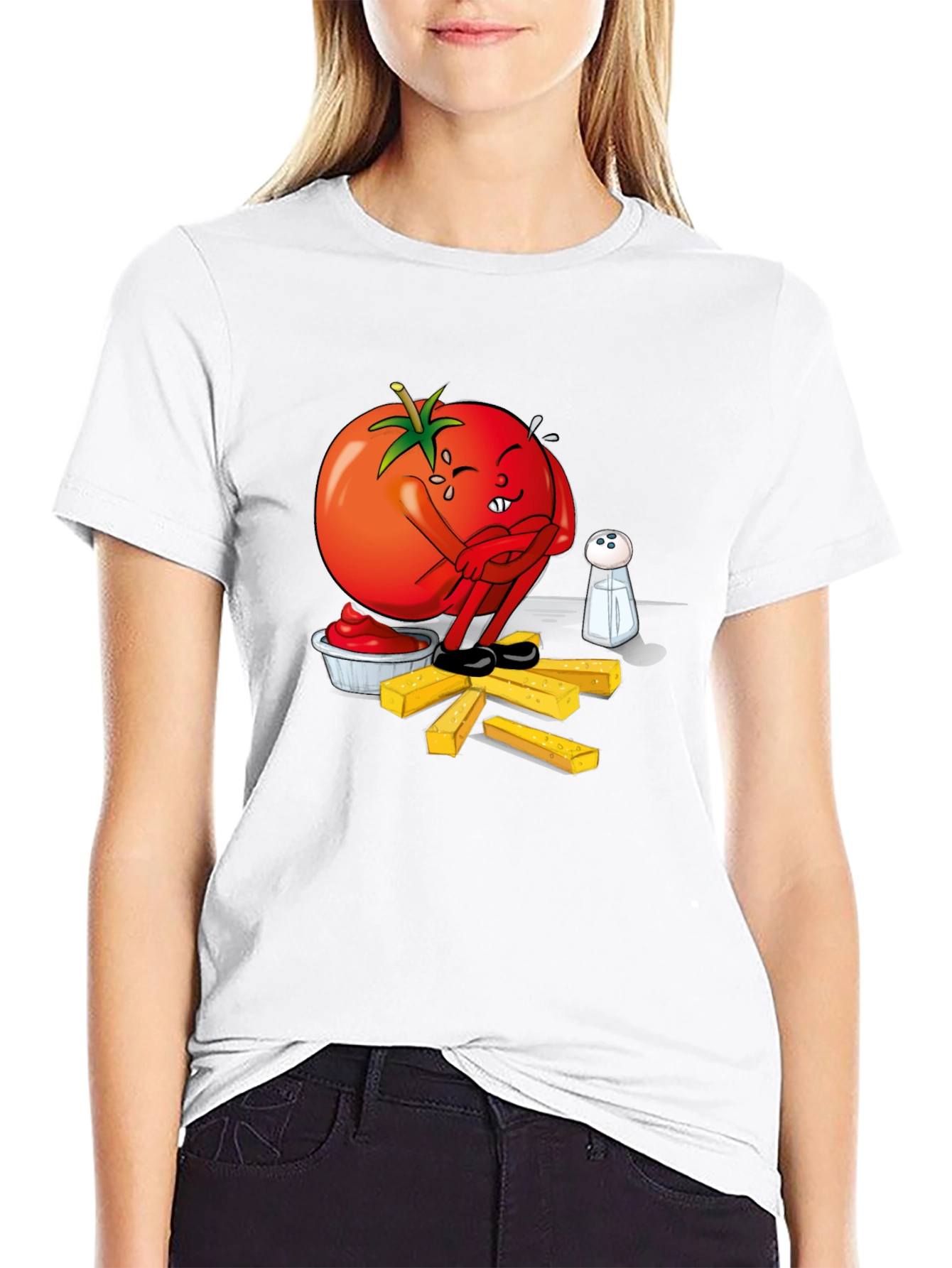 Funny Tomato Ketchup & Fries Black T-Shirt