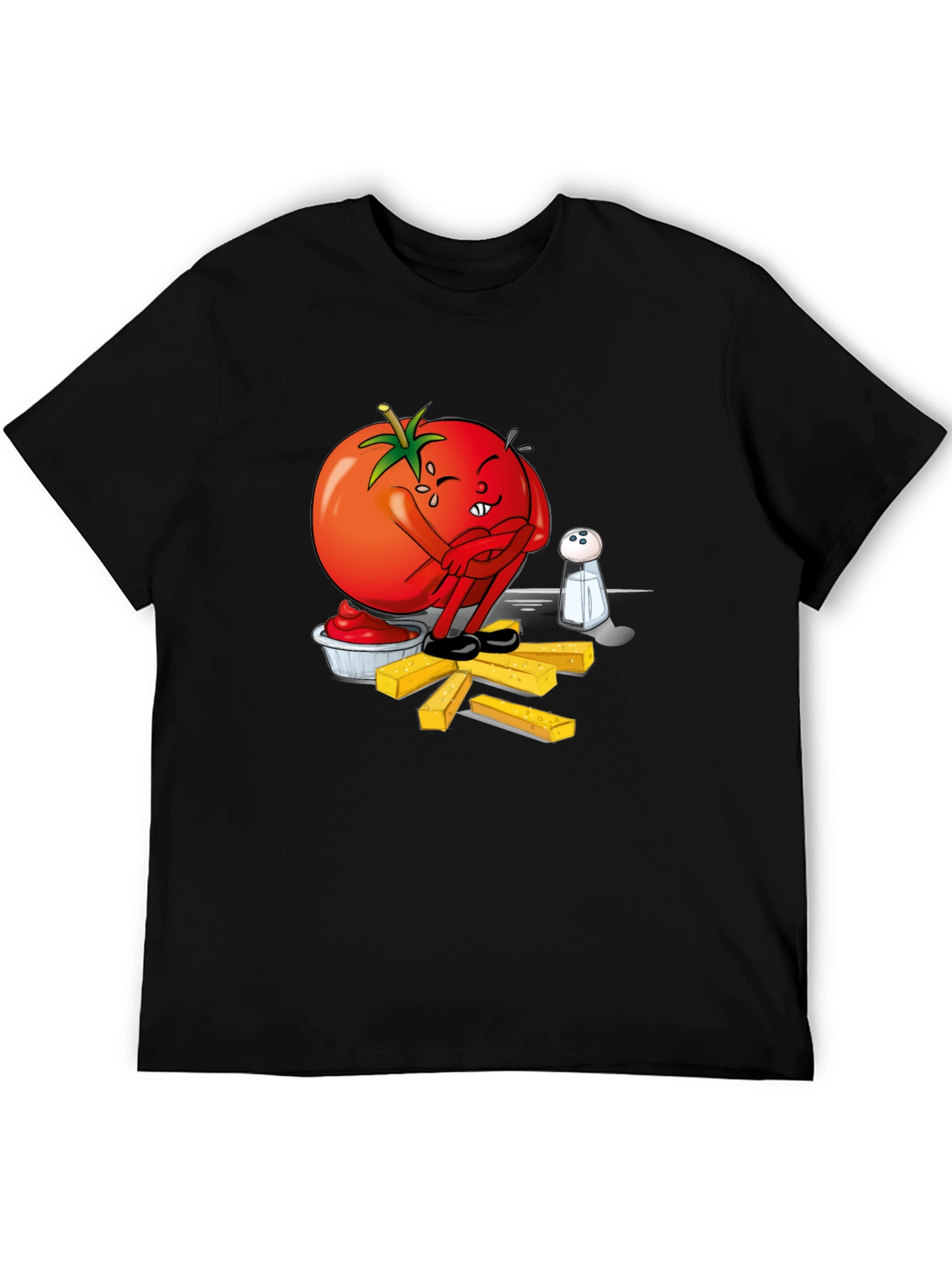 Funny Tomato Ketchup & Fries Black T-Shirt