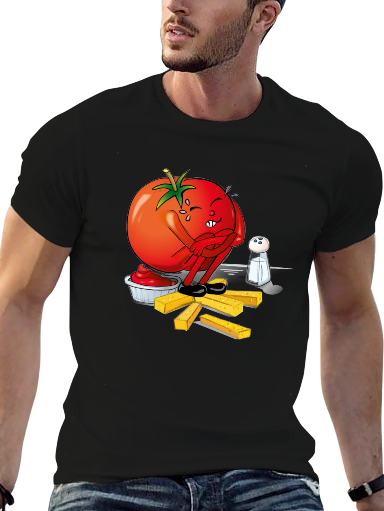 Funny Tomato Ketchup & Fries Black T-Shirt