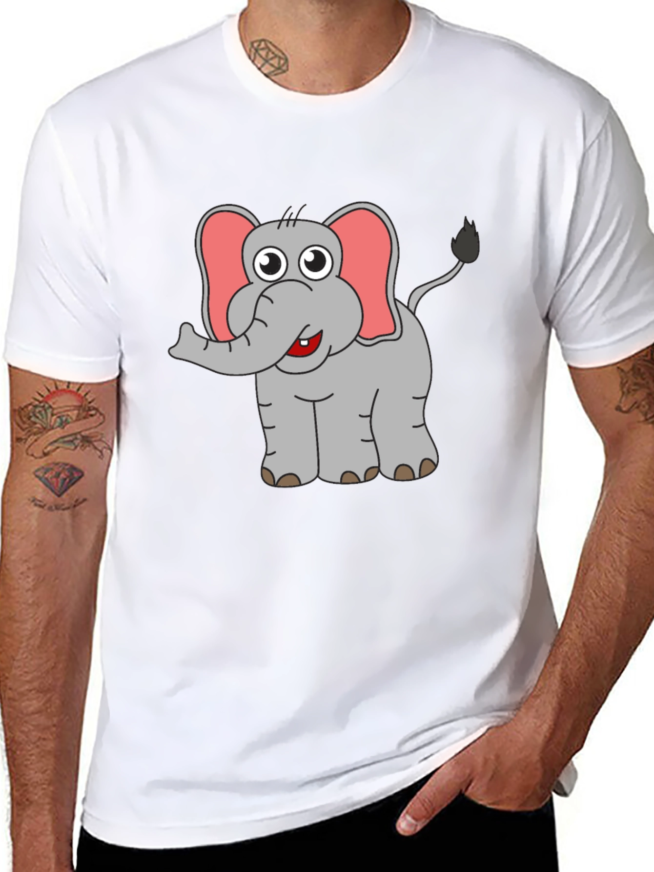 Elephant Cartoon Graphic Black T-Shirt