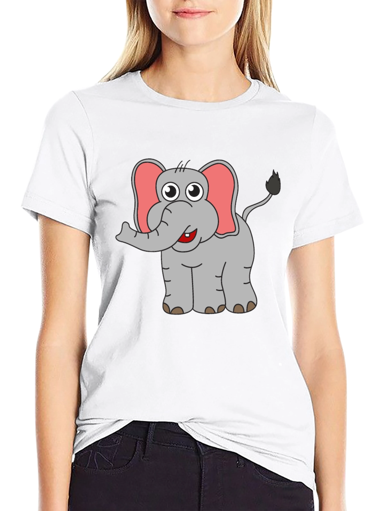 Elephant Cartoon Graphic Black T-Shirt