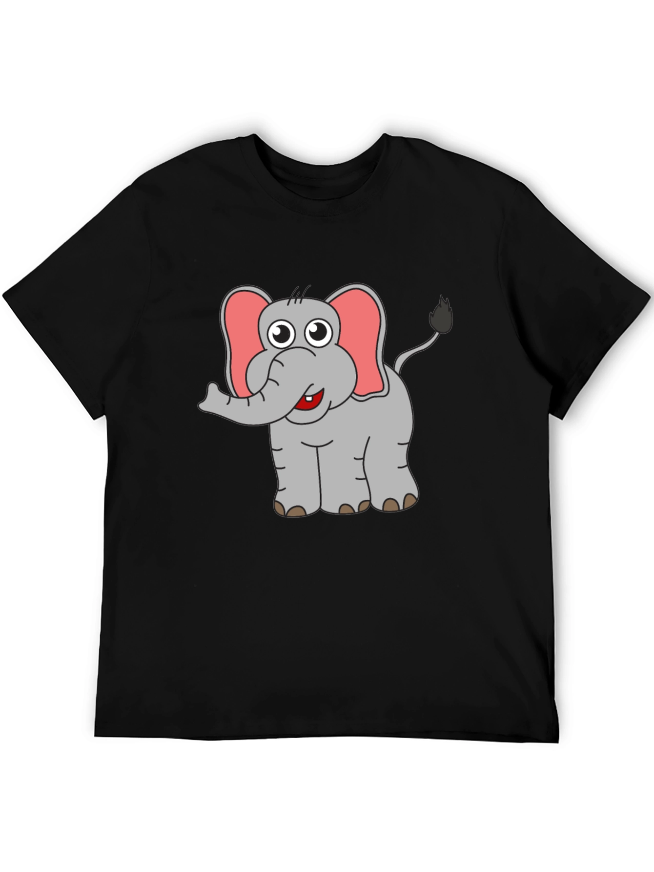 Elephant Cartoon Graphic Black T-Shirt