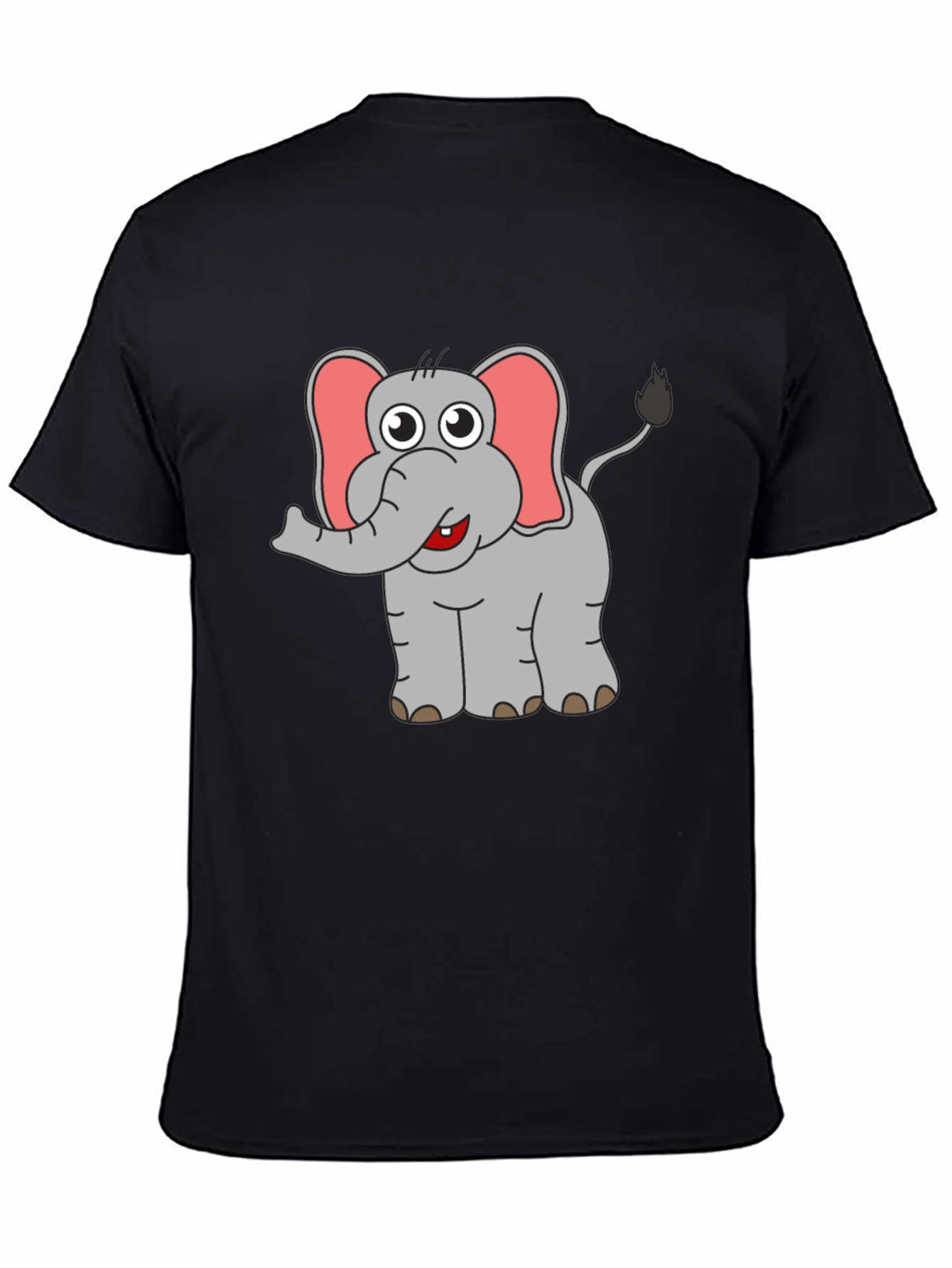 Elephant Cartoon Graphic Black T-Shirt
