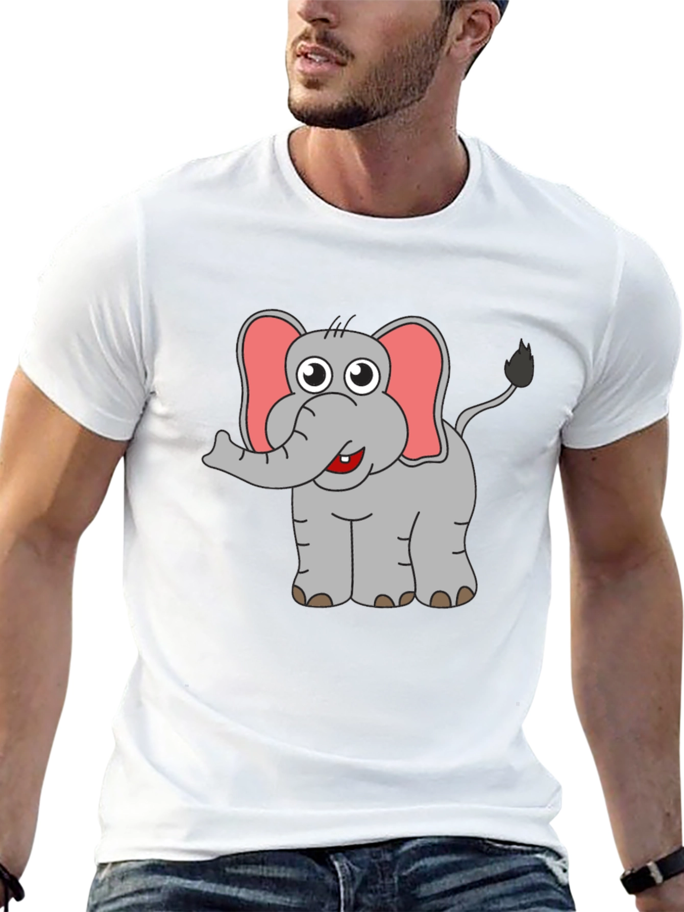 Elephant Cartoon Graphic Black T-Shirt