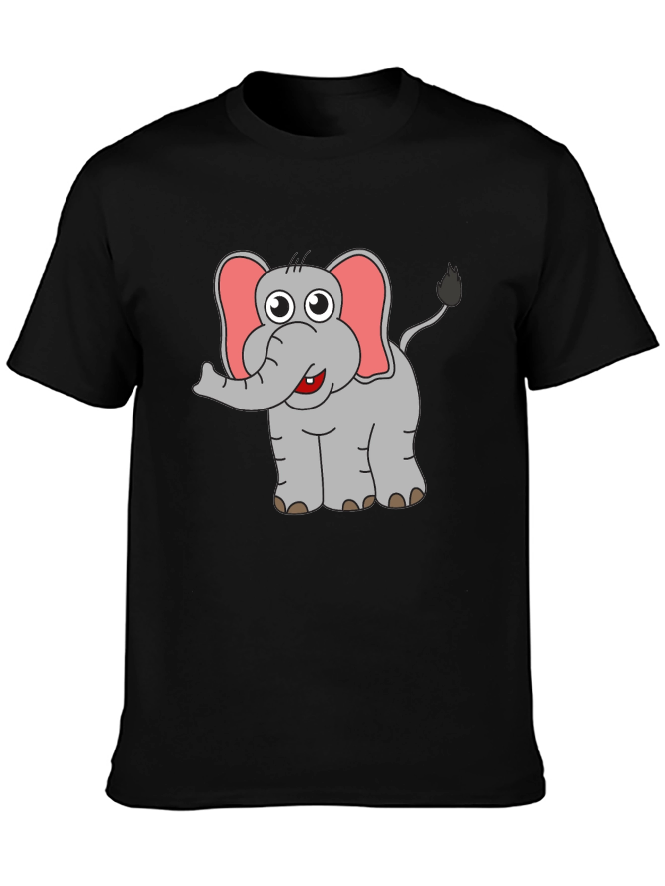 Elephant Cartoon Graphic Black T-Shirt