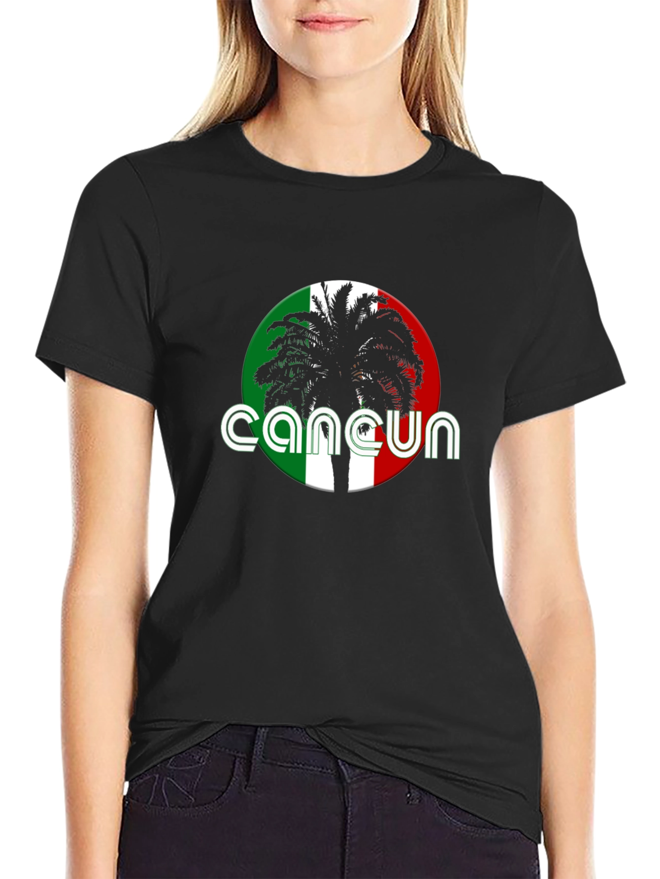 Cancun Palm Tree Graphic Black T-Shirt